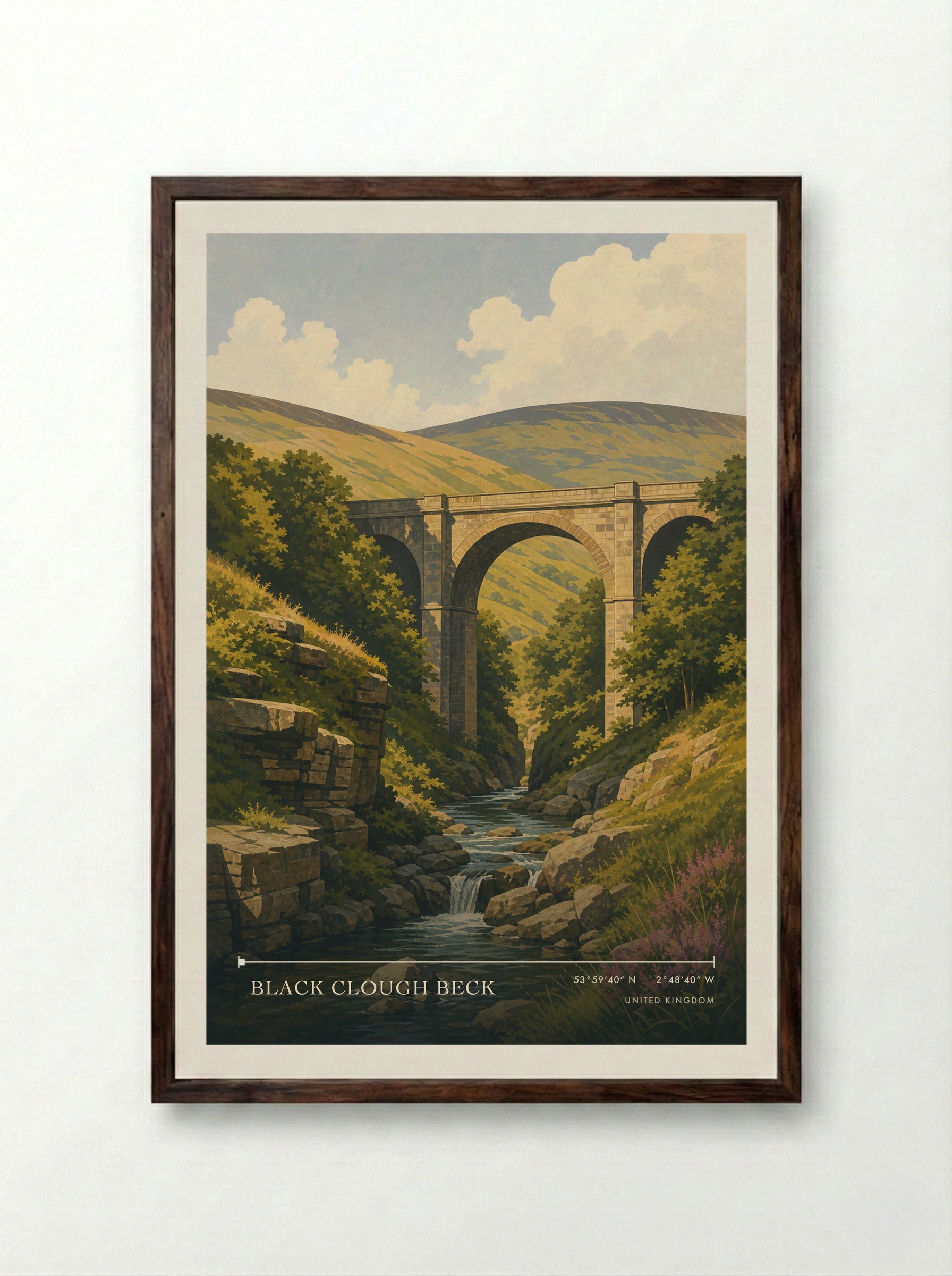 Black Clough Beck United Kingdom Travel Poster - Framed Print Dark Wood