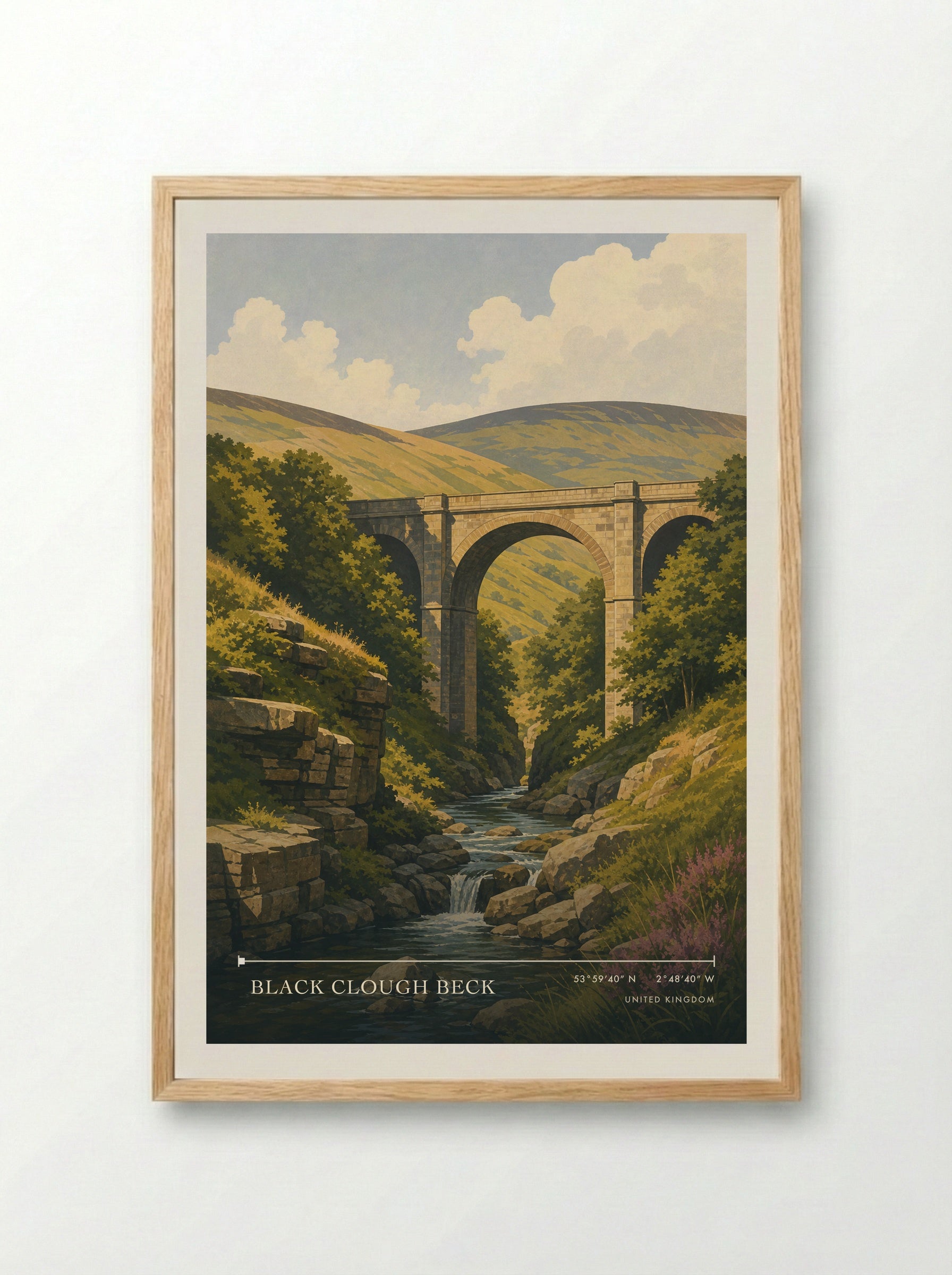 Black Clough Beck United Kingdom Travel Poster - Framed Print Wood