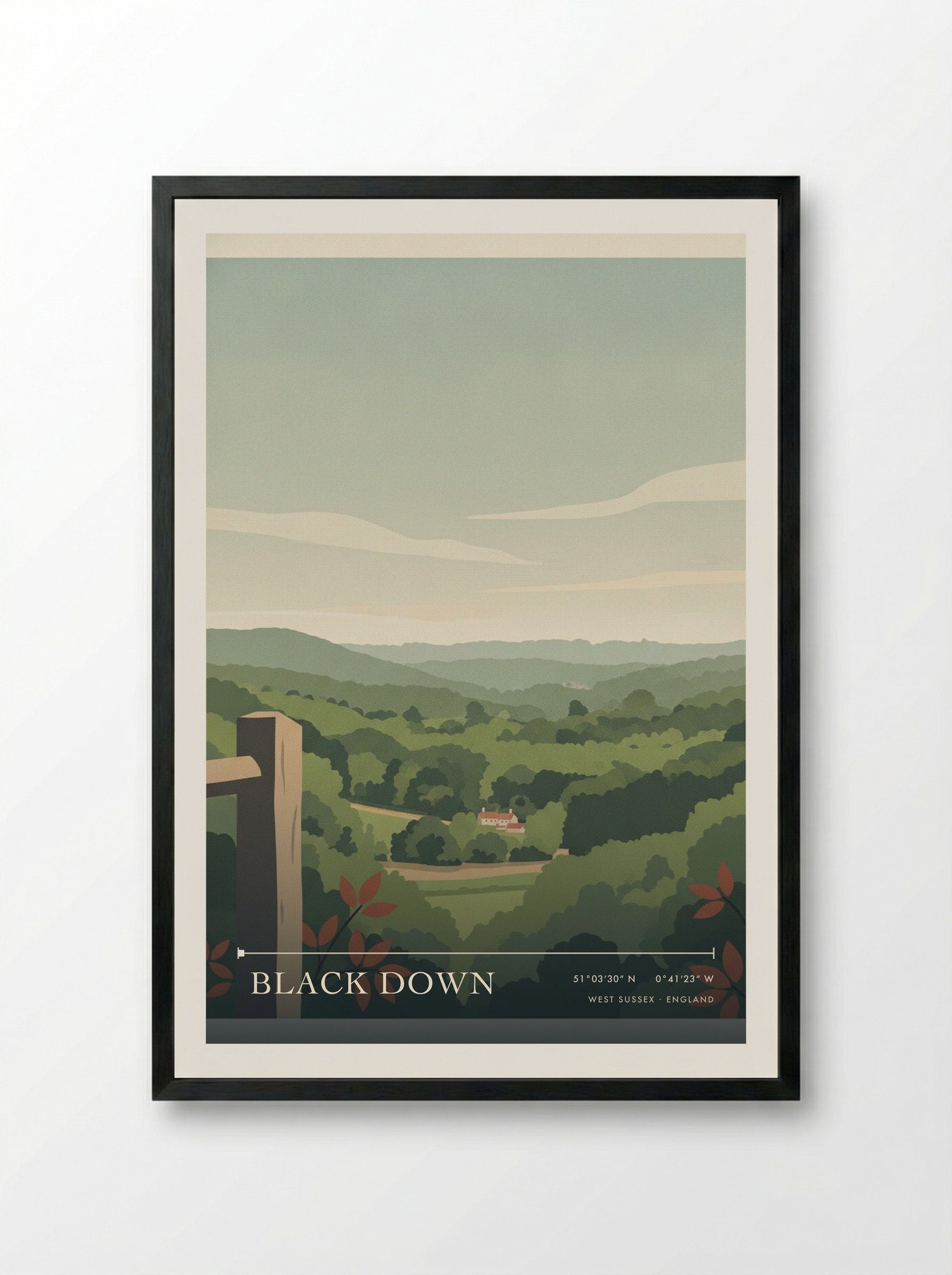 Black Down West Sussex England Travel Poster - Framed Print Black