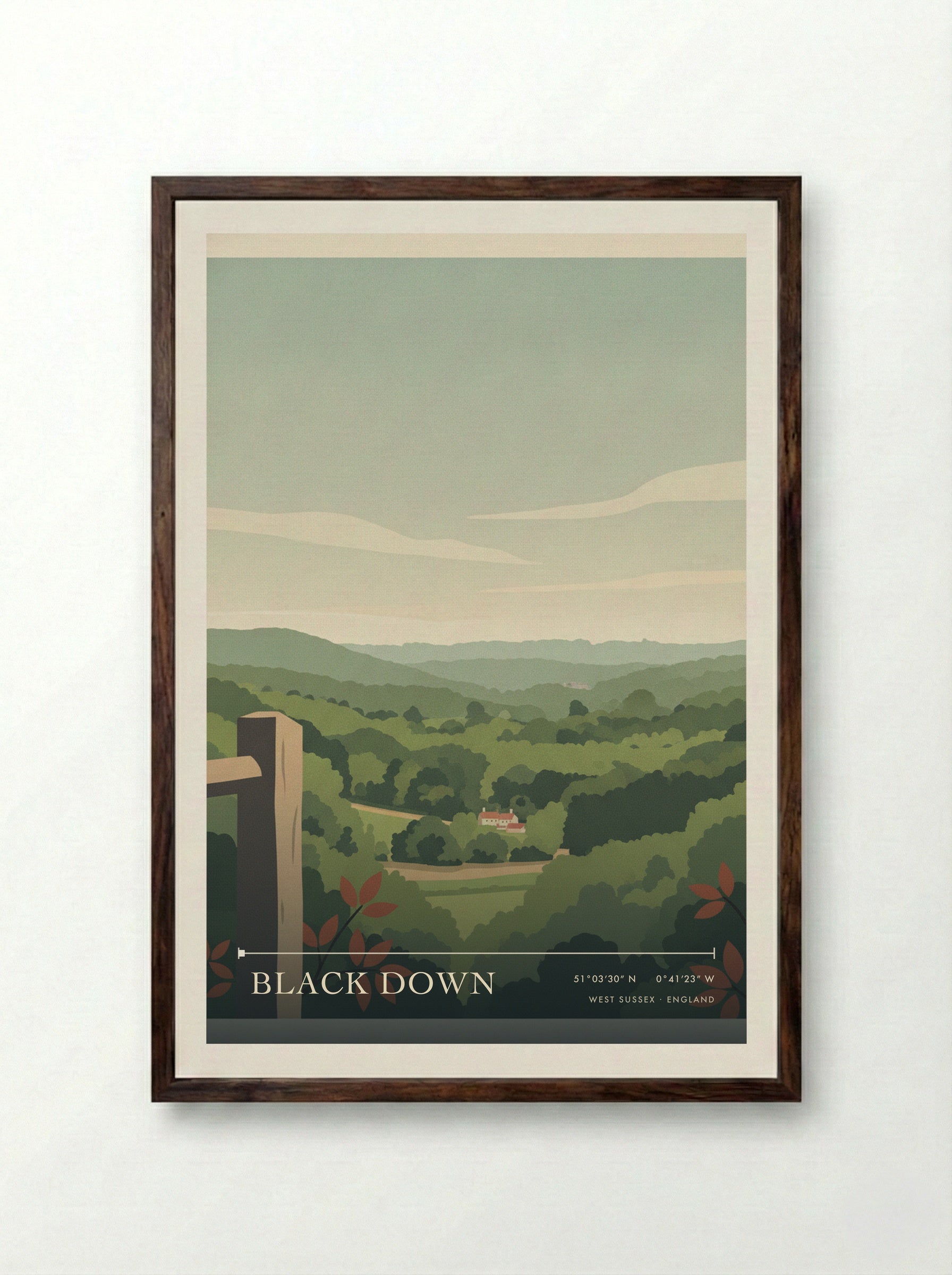 Black Down West Sussex England Travel Poster - Framed Print Dark Wood