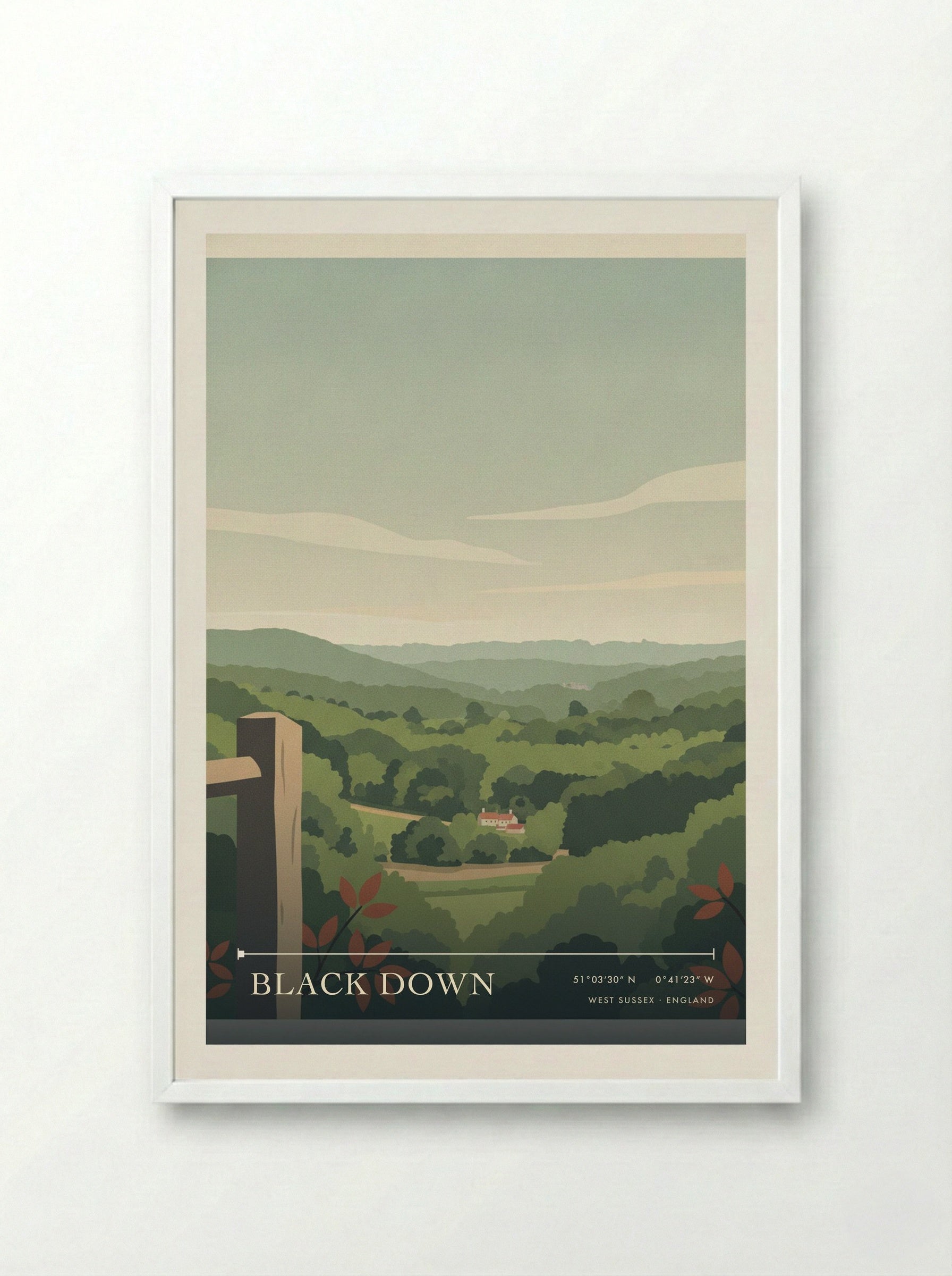 Black Down West Sussex England Travel Poster - Framed Print White