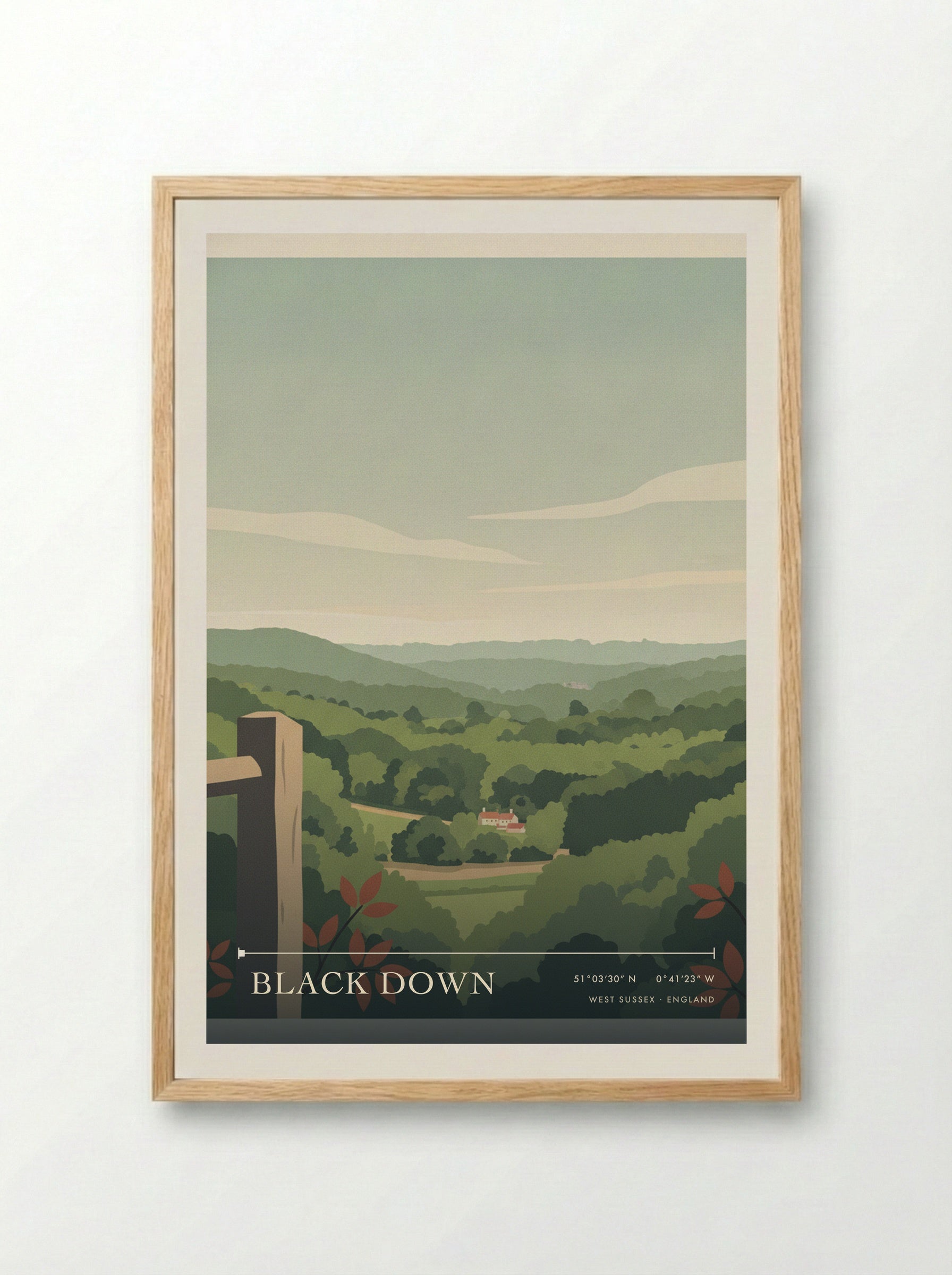 Black Down West Sussex England Travel Poster - Framed Print Wood