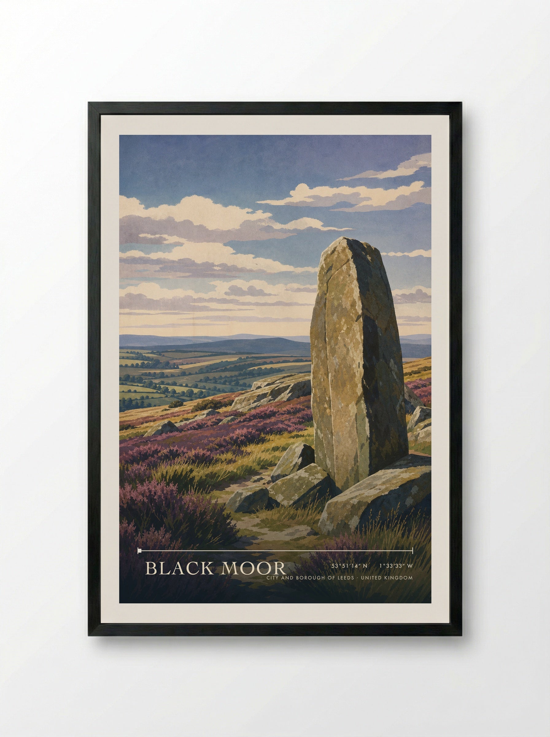 Black Moor City and Borough of Leeds United Kingdom Travel Poster - Framed Print Black