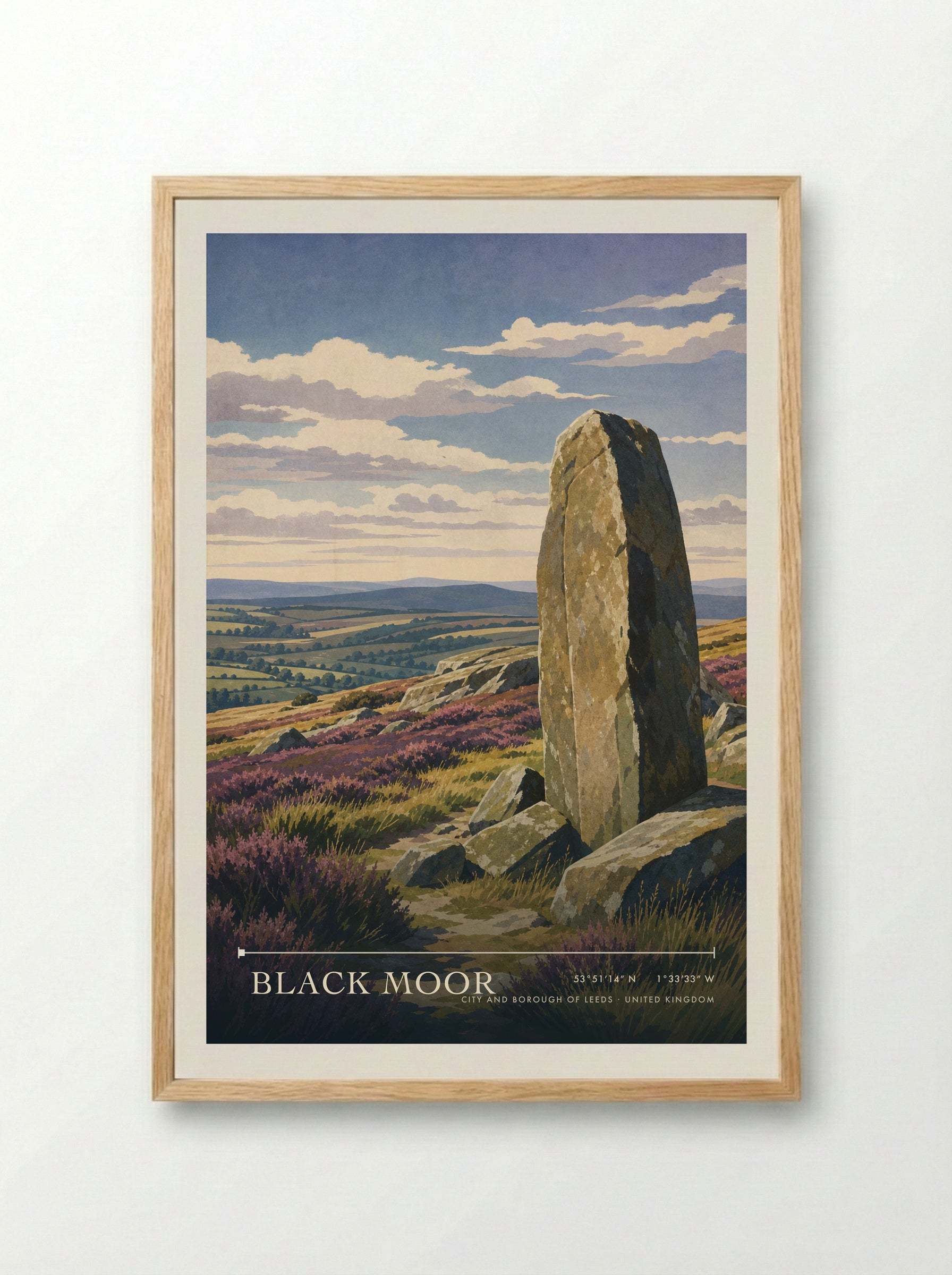 Black Moor City and Borough of Leeds United Kingdom Travel Poster - Framed Print Wood