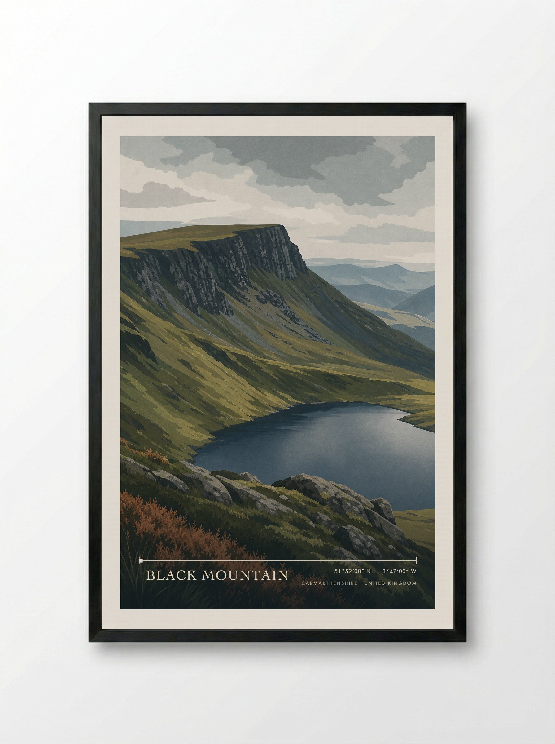 Black Mountain Carmarthenshire United Kingdom Travel Poster - Framed Print Black