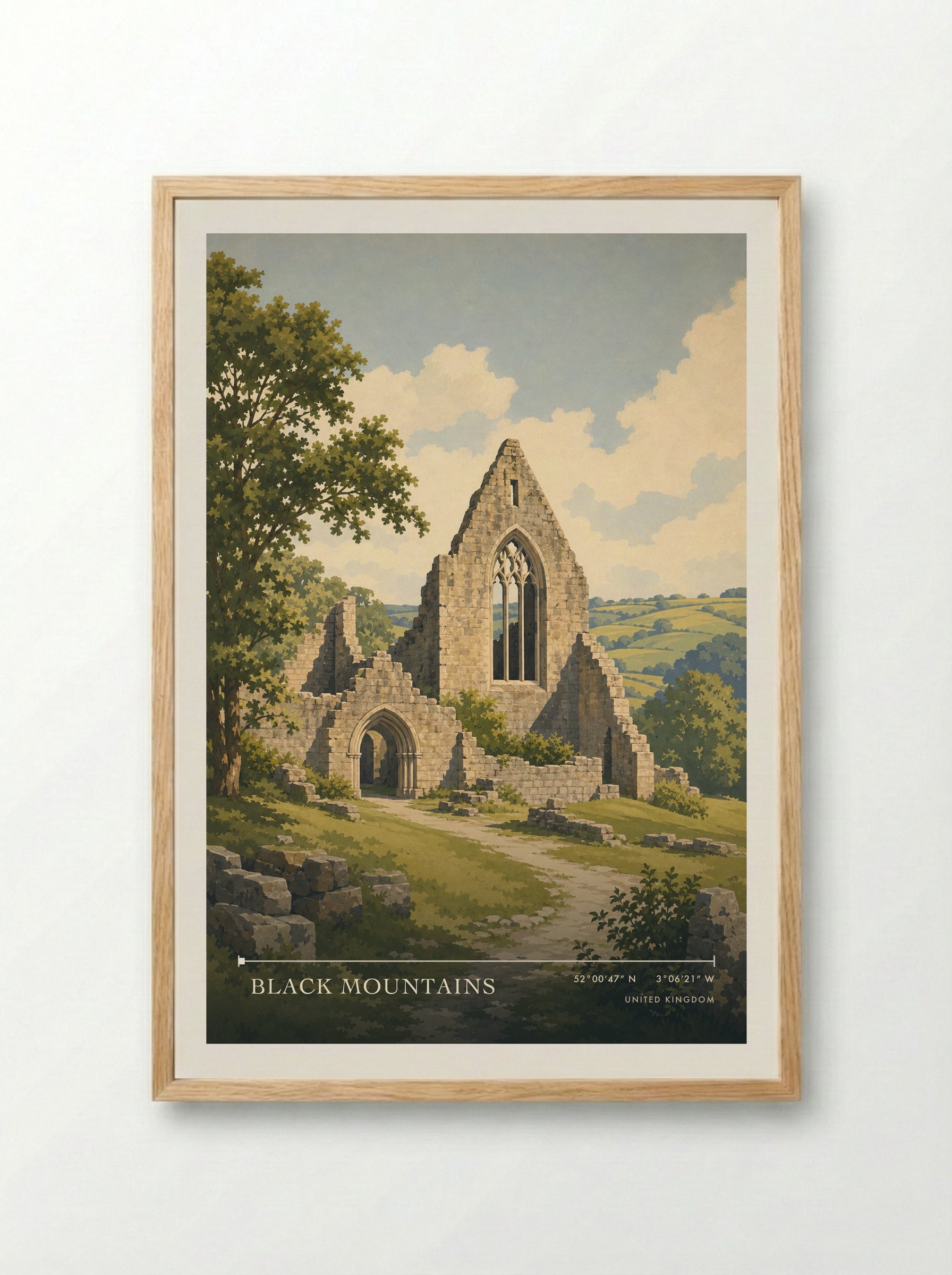 Black Mountains United Kingdom Travel Poster - Framed Print Wood
