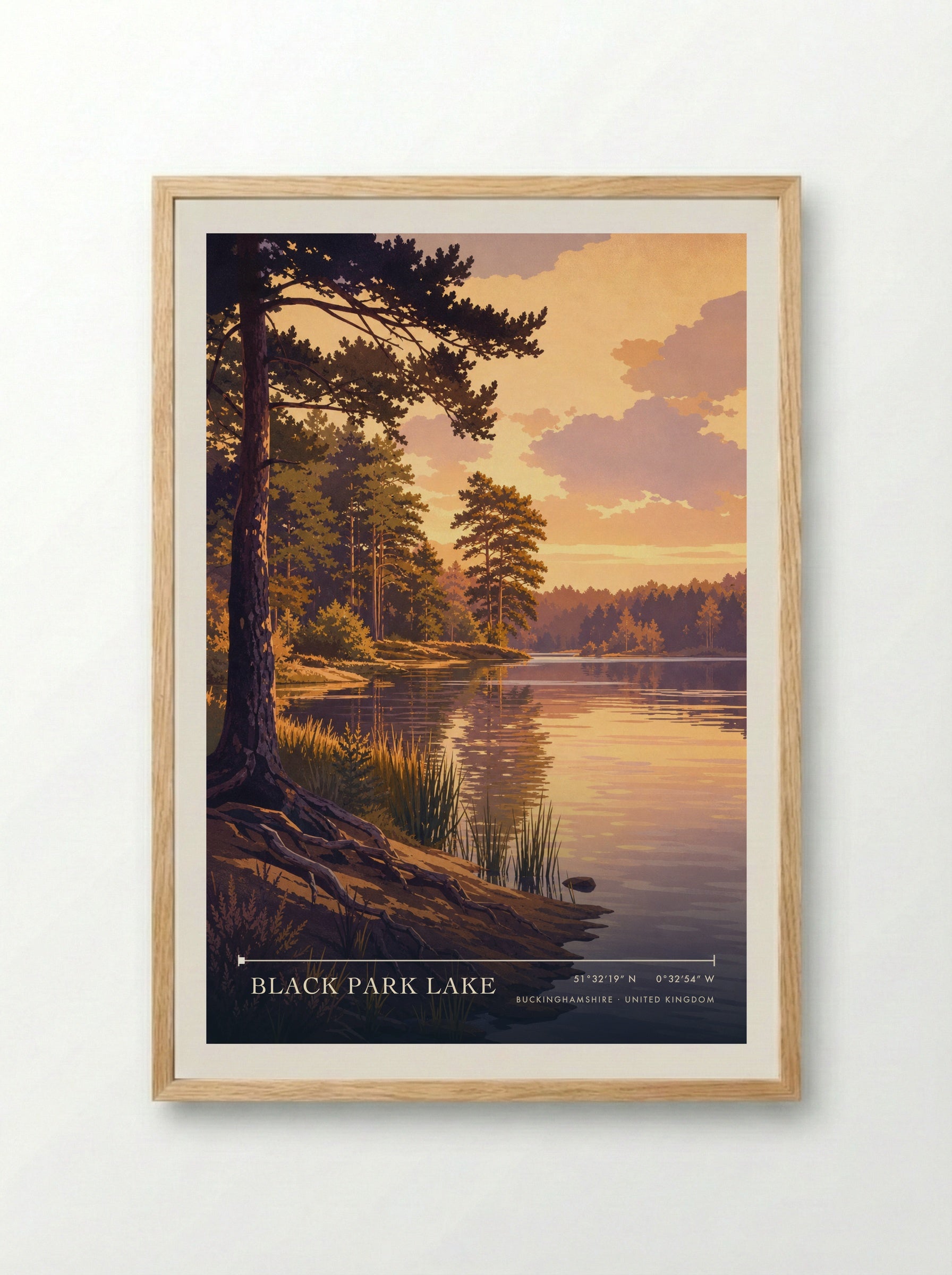 Black Park Lake Buckinghamshire United Kingdom Travel Poster - Framed Print Wood