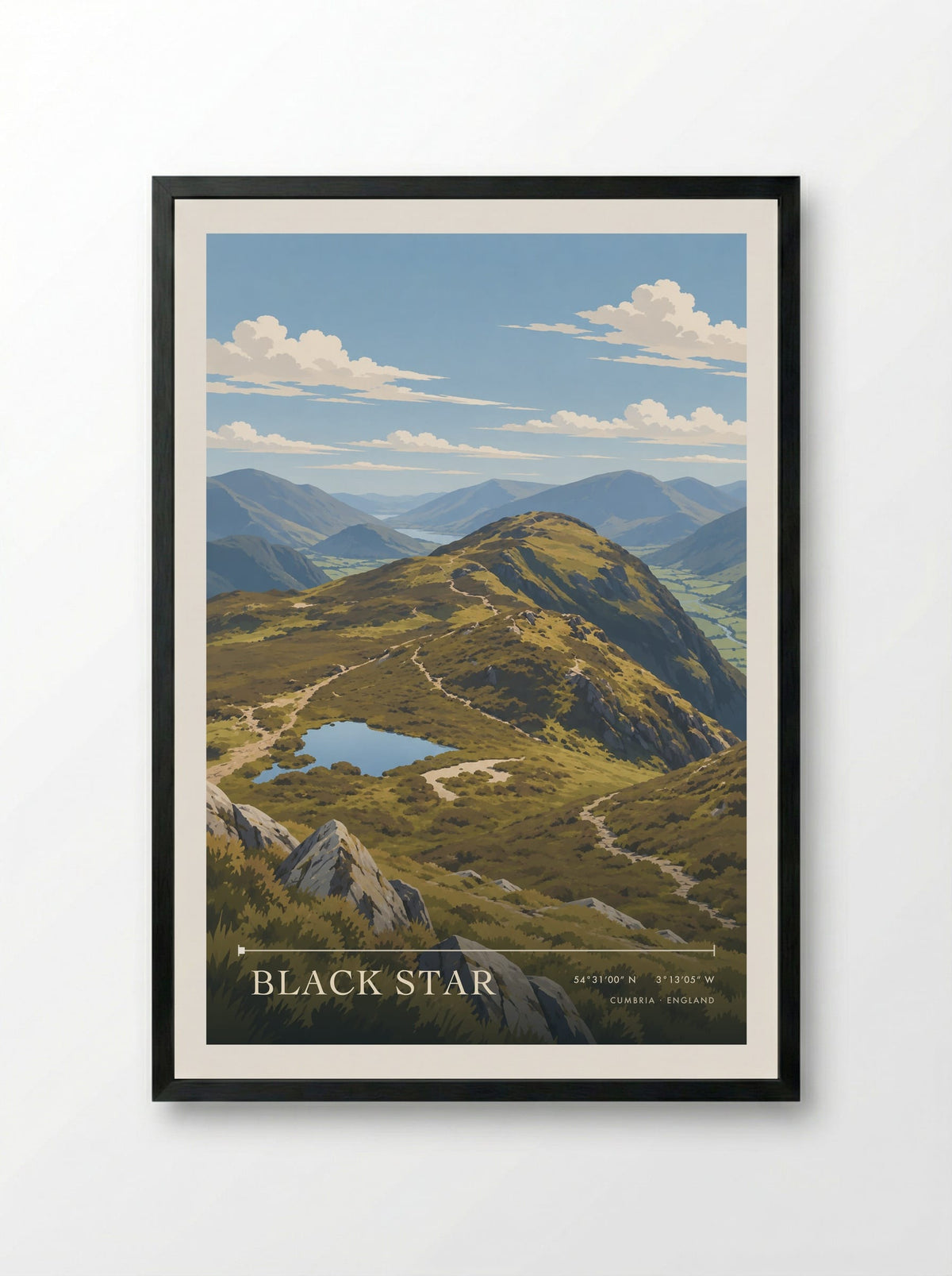 Black Star, Cumbria | Travel Poster - Framed Print Black