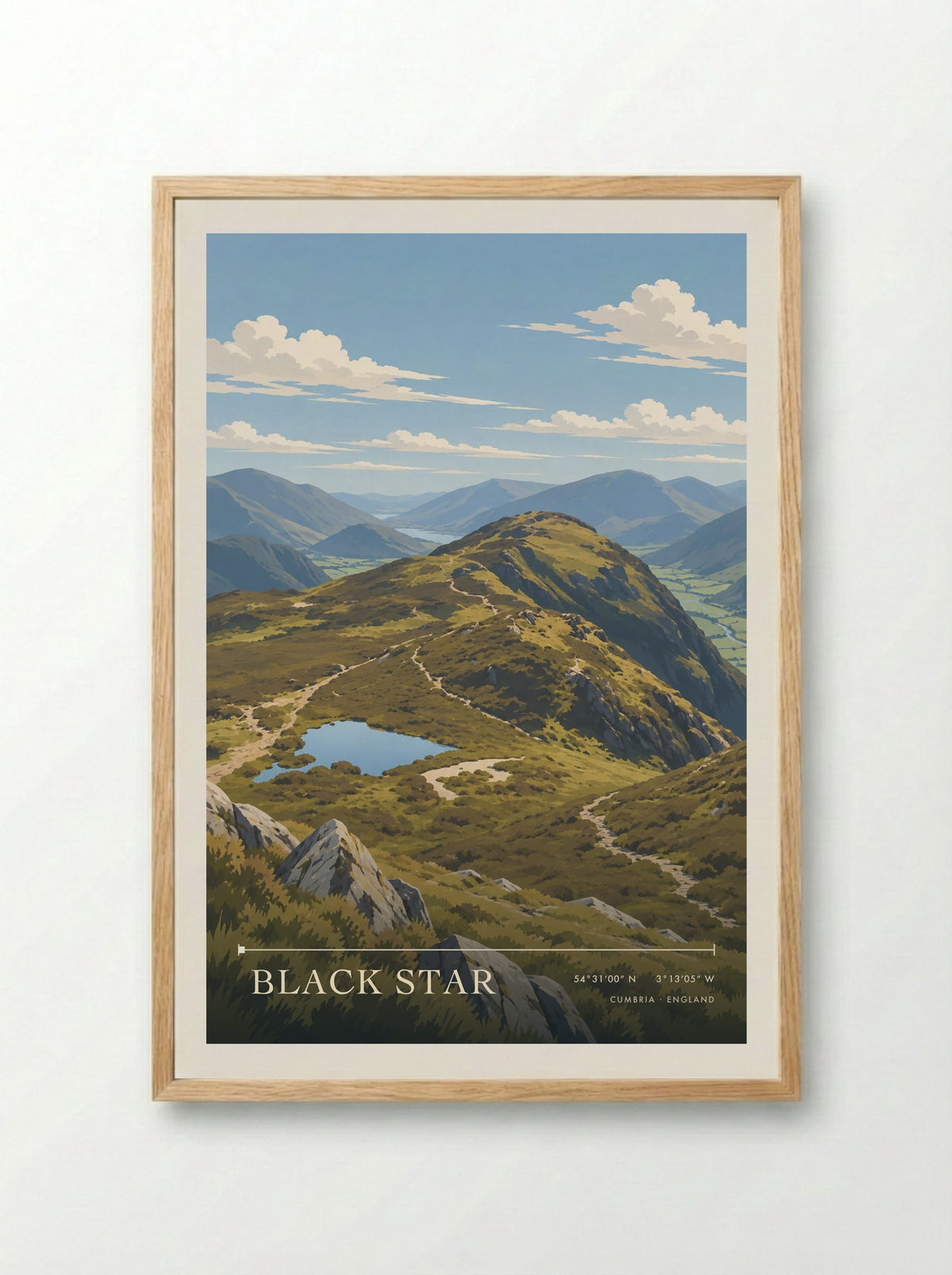 Black Star, Cumbria | Travel Poster - Framed Print Wood