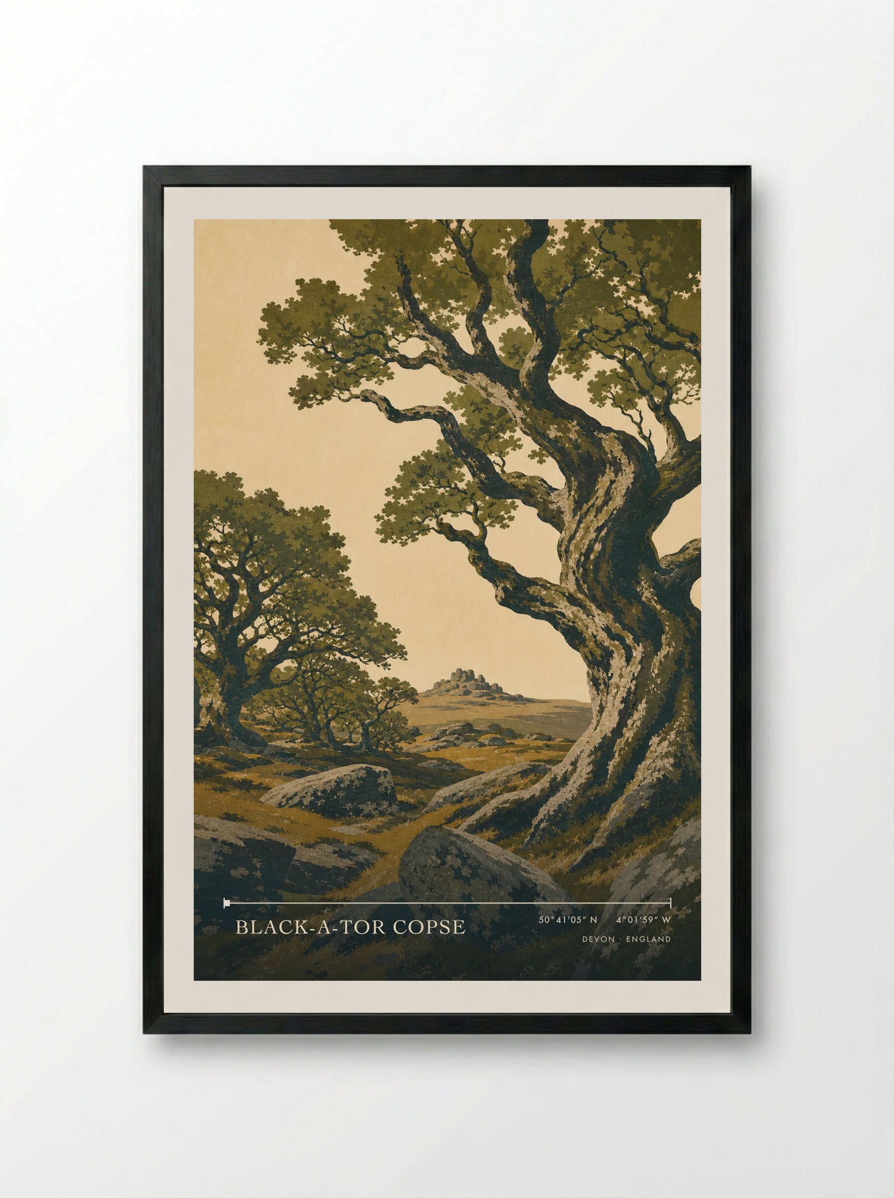 Black-a-Tor Copse Devon England Travel Poster - Framed Print Black