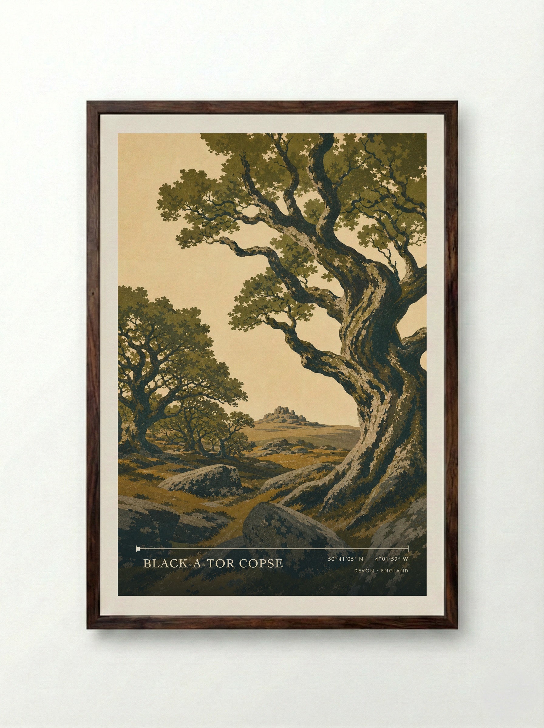 Black-a-Tor Copse Devon England Travel Poster - Framed Print Dark Wood