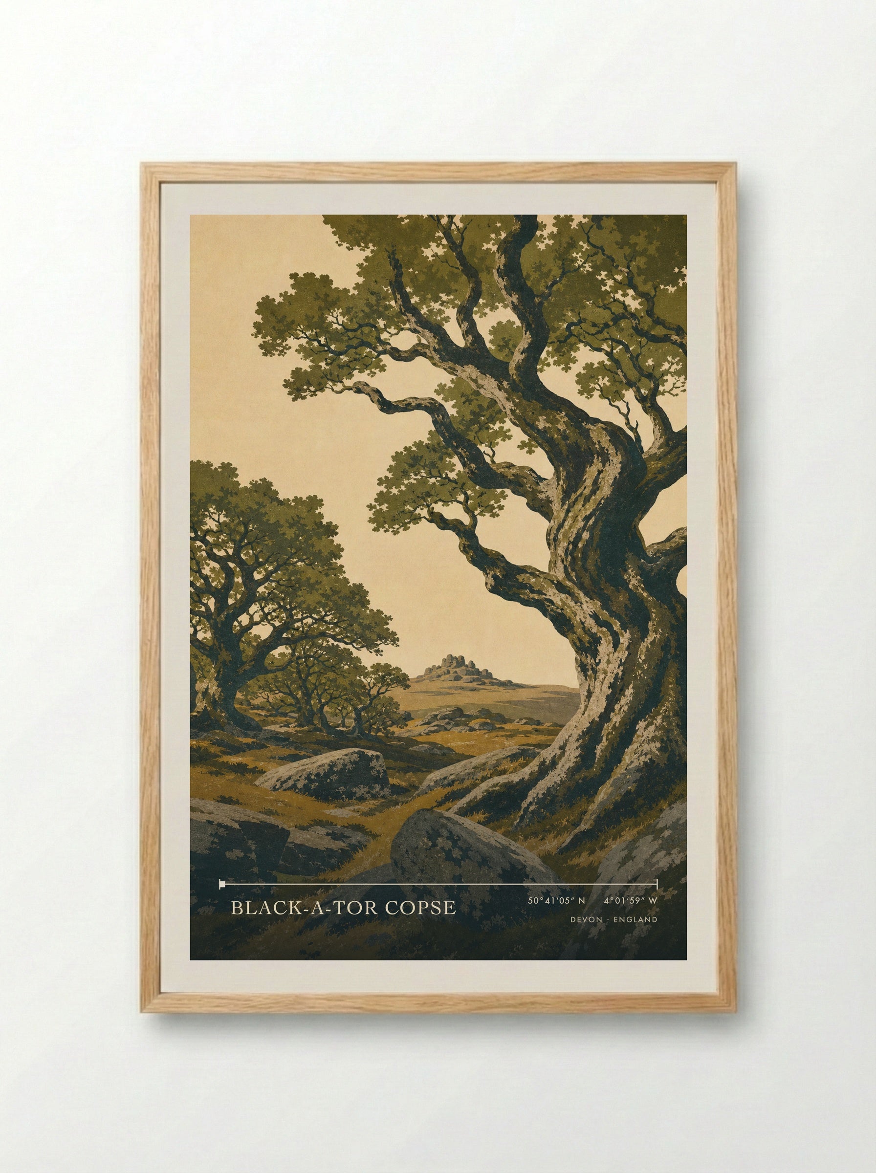 Black-a-Tor Copse Devon England Travel Poster - Framed Print Wood