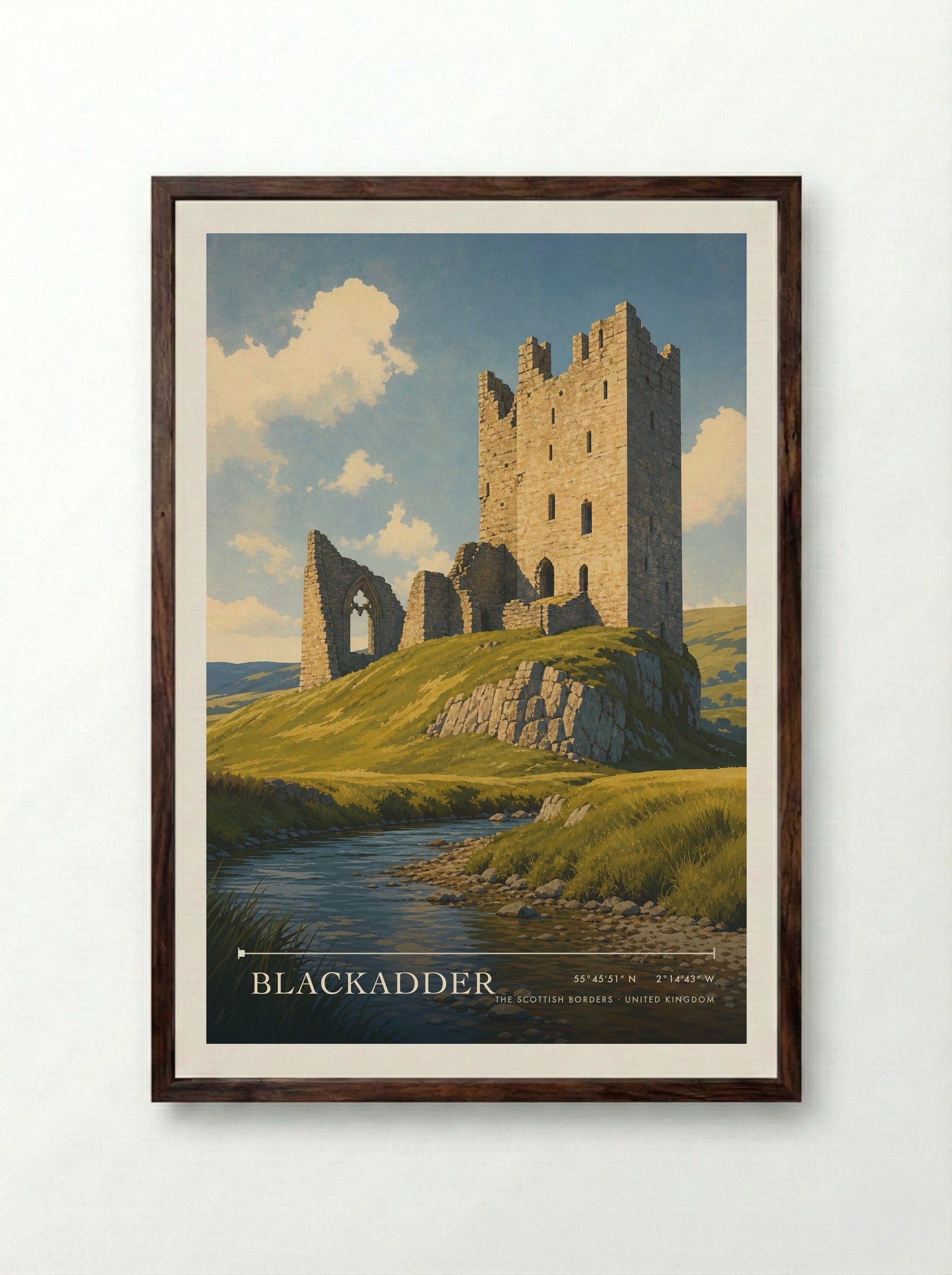 Blackadder The Scottish Borders United Kingdom Travel Poster - Framed Print Dark Wood