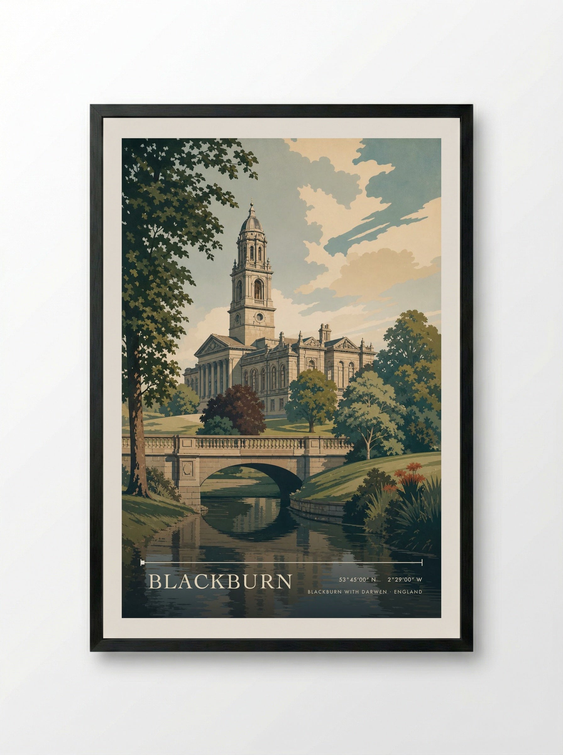 Blackburn Blackburn with Darwen England Travel Poster - Framed Print Black