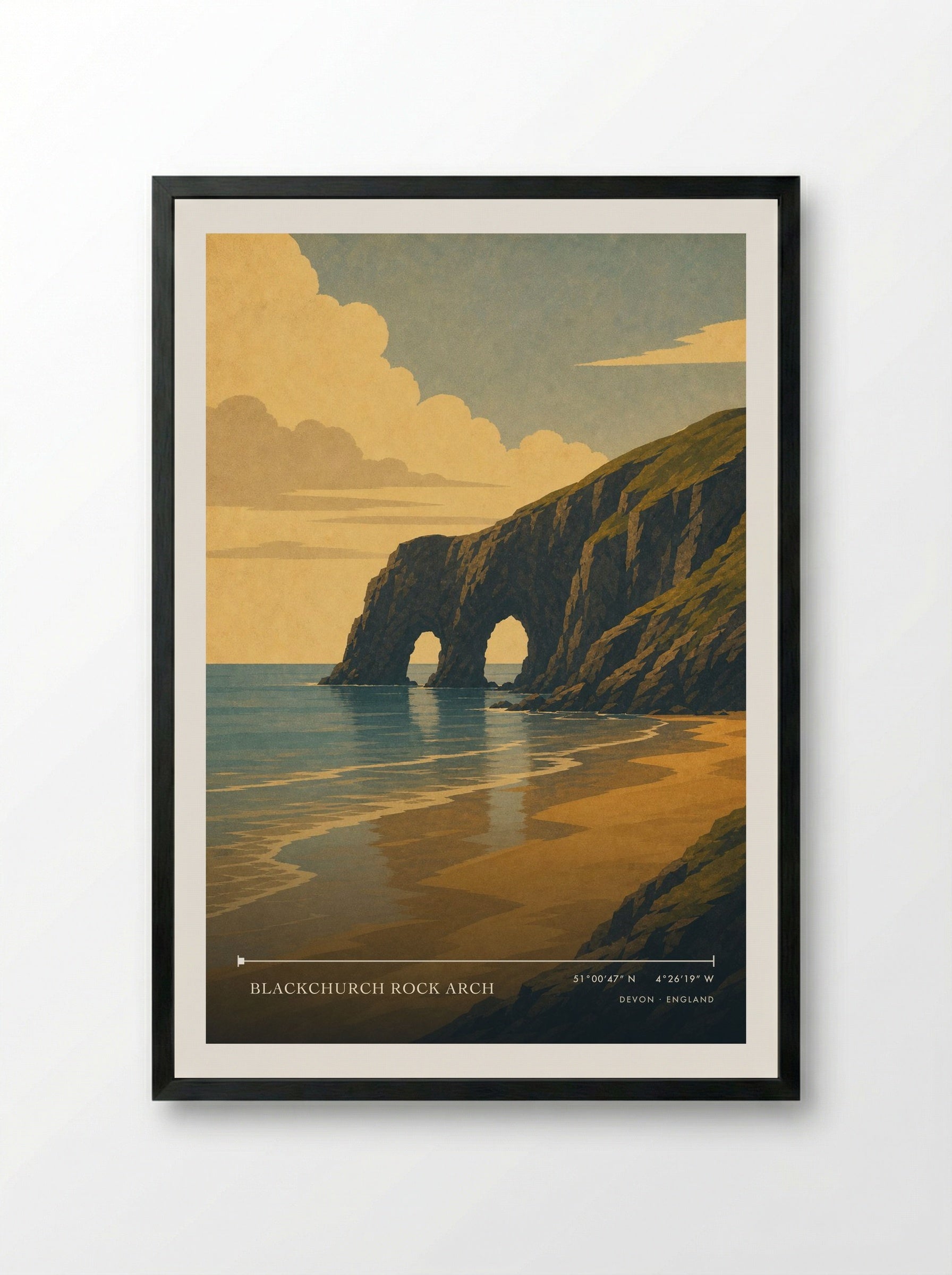 Blackchurch Rock Arch Devon England Travel Poster - Framed Print Black