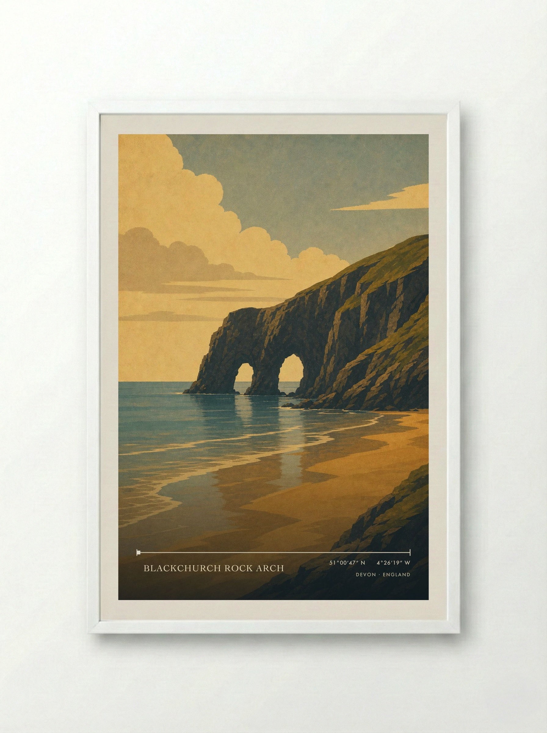 Blackchurch Rock Arch Devon England Travel Poster - Framed Print White