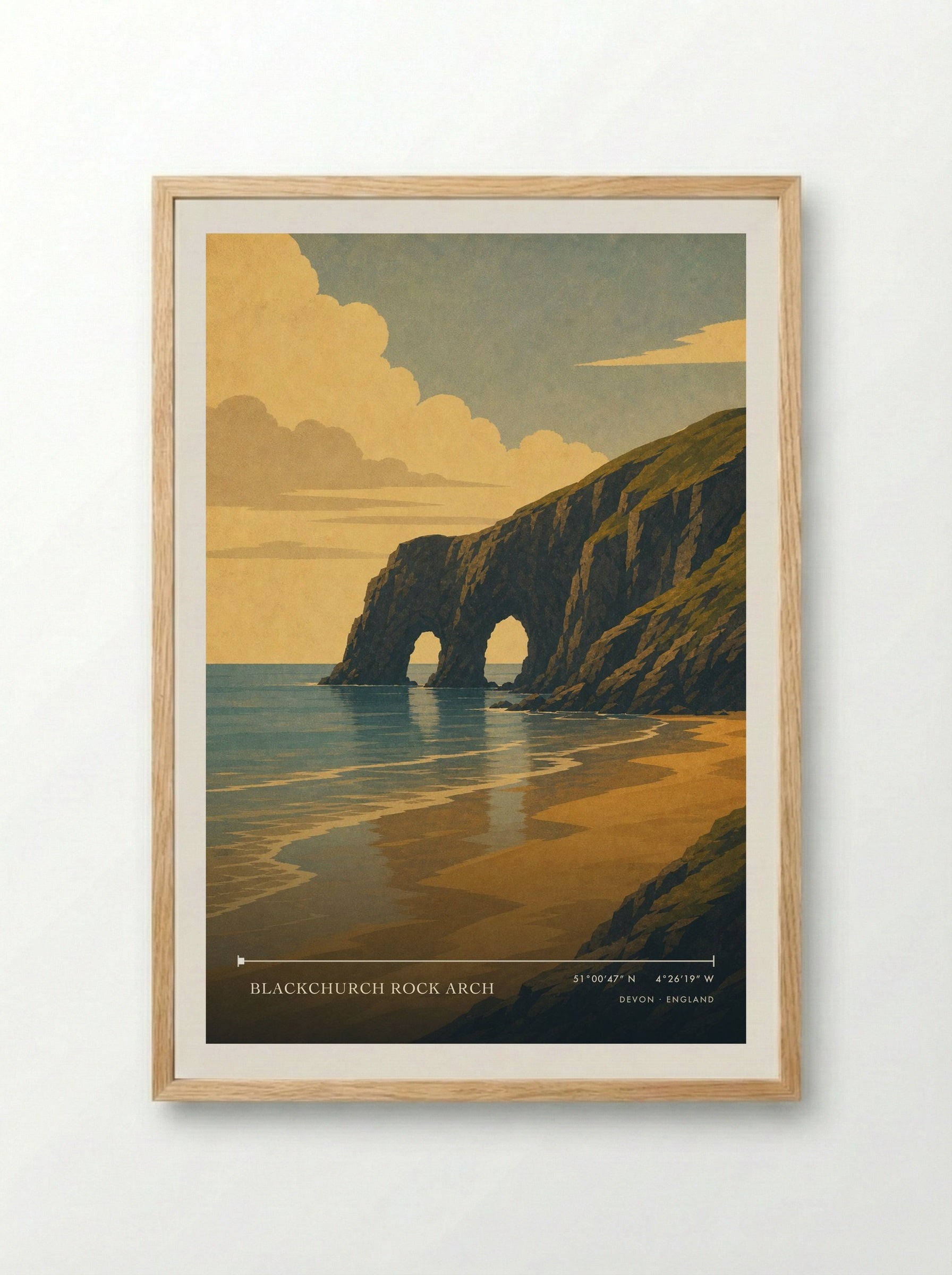 Blackchurch Rock Arch Devon England Travel Poster - Framed Print Wood