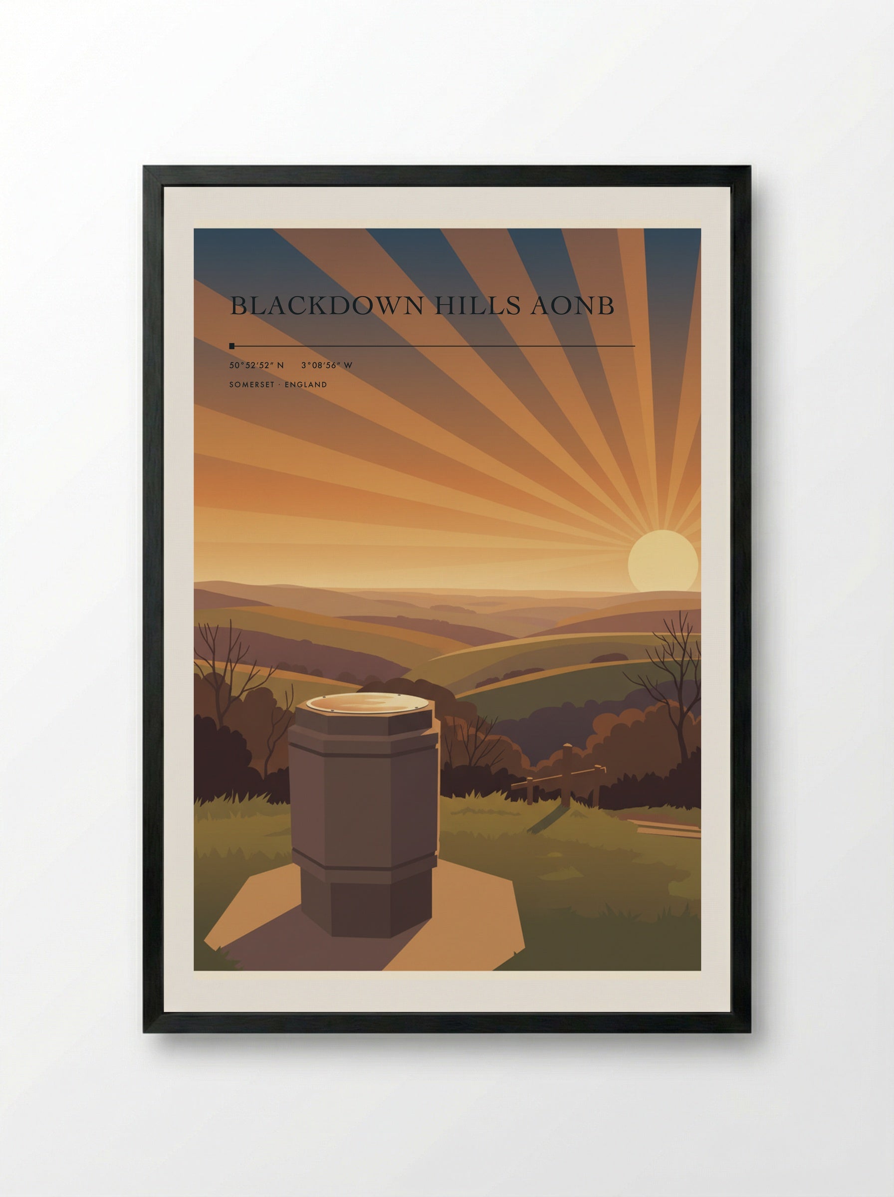 Blackdown Hills AONB Somerset England Travel Poster - Framed Print Black