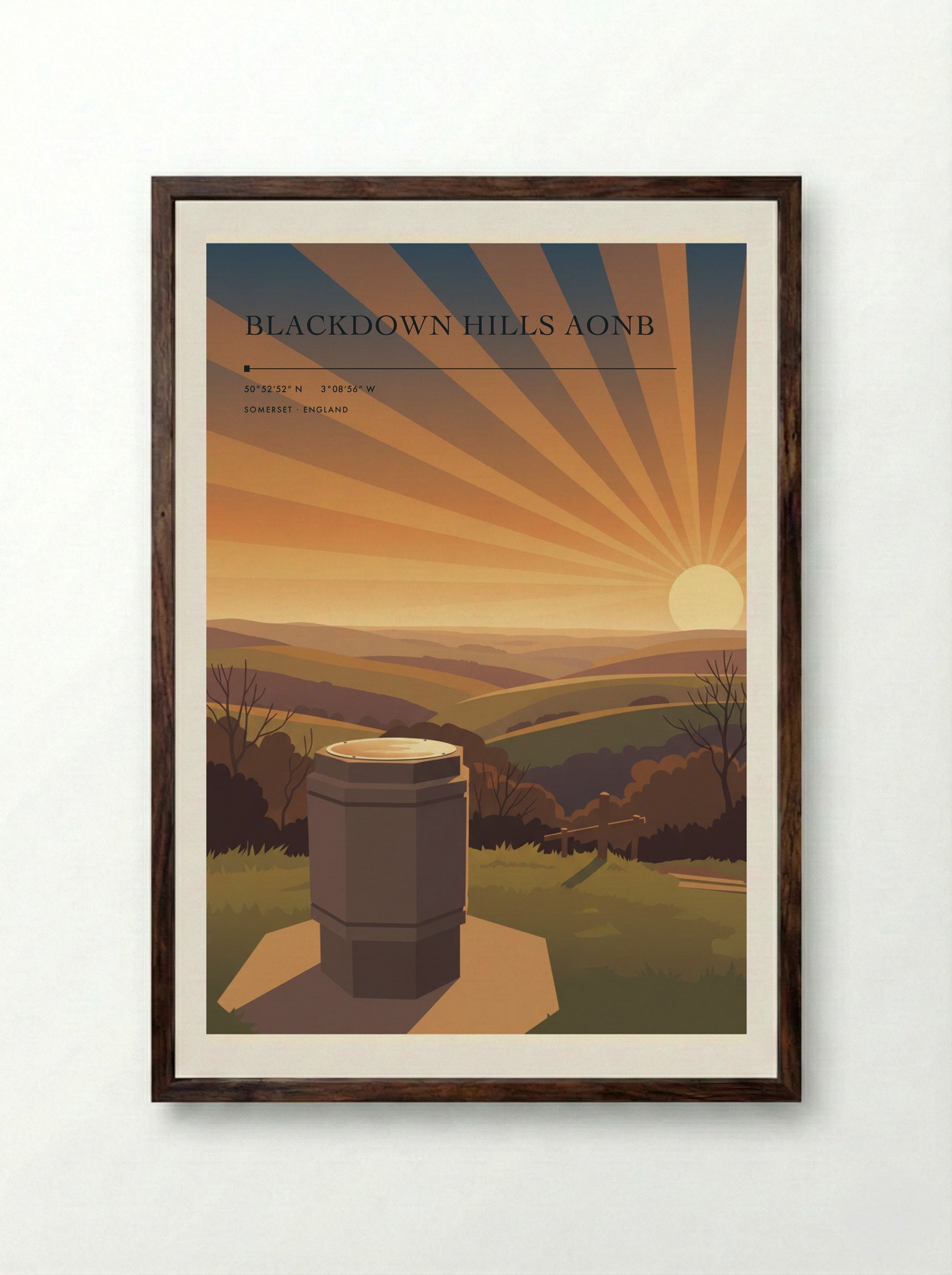 Blackdown Hills AONB Somerset England Travel Poster - Framed Print Dark Wood