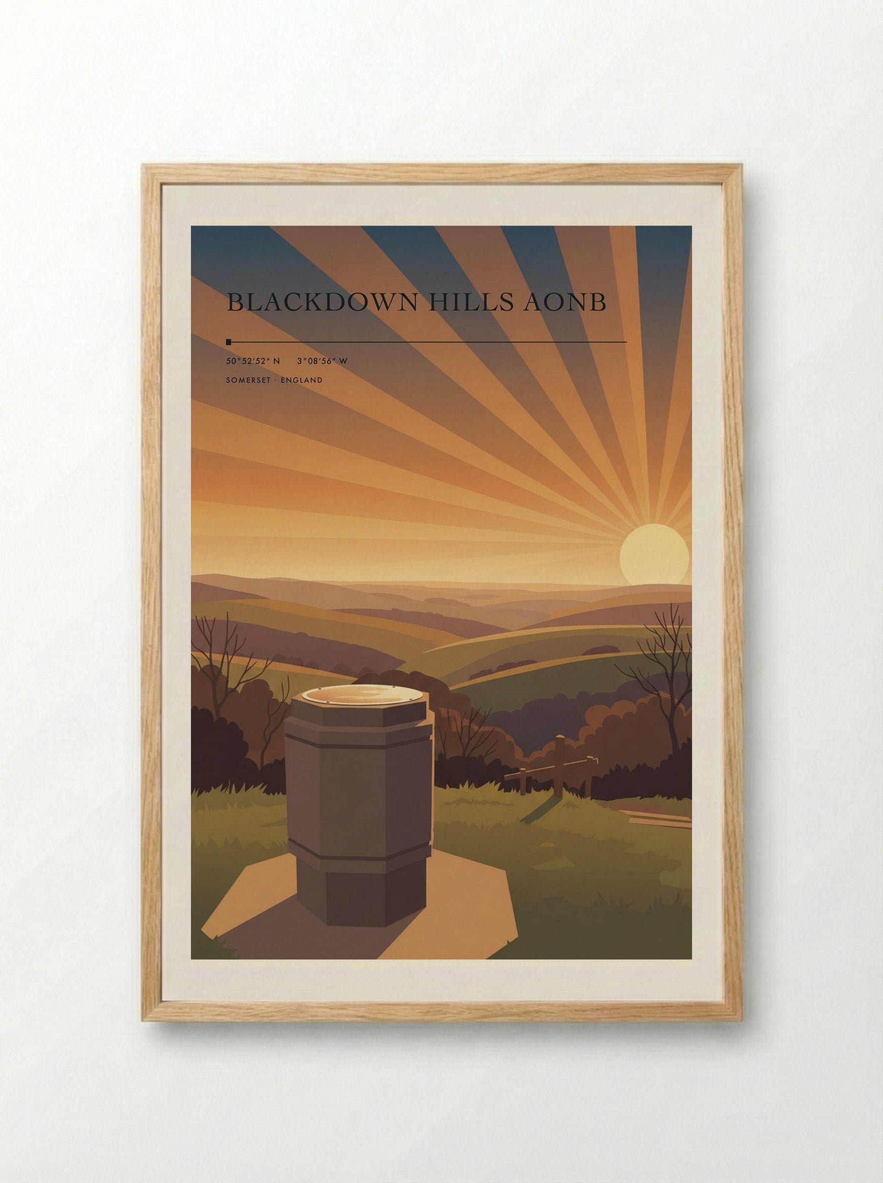 Blackdown Hills AONB Somerset England Travel Poster - Framed Print Wood