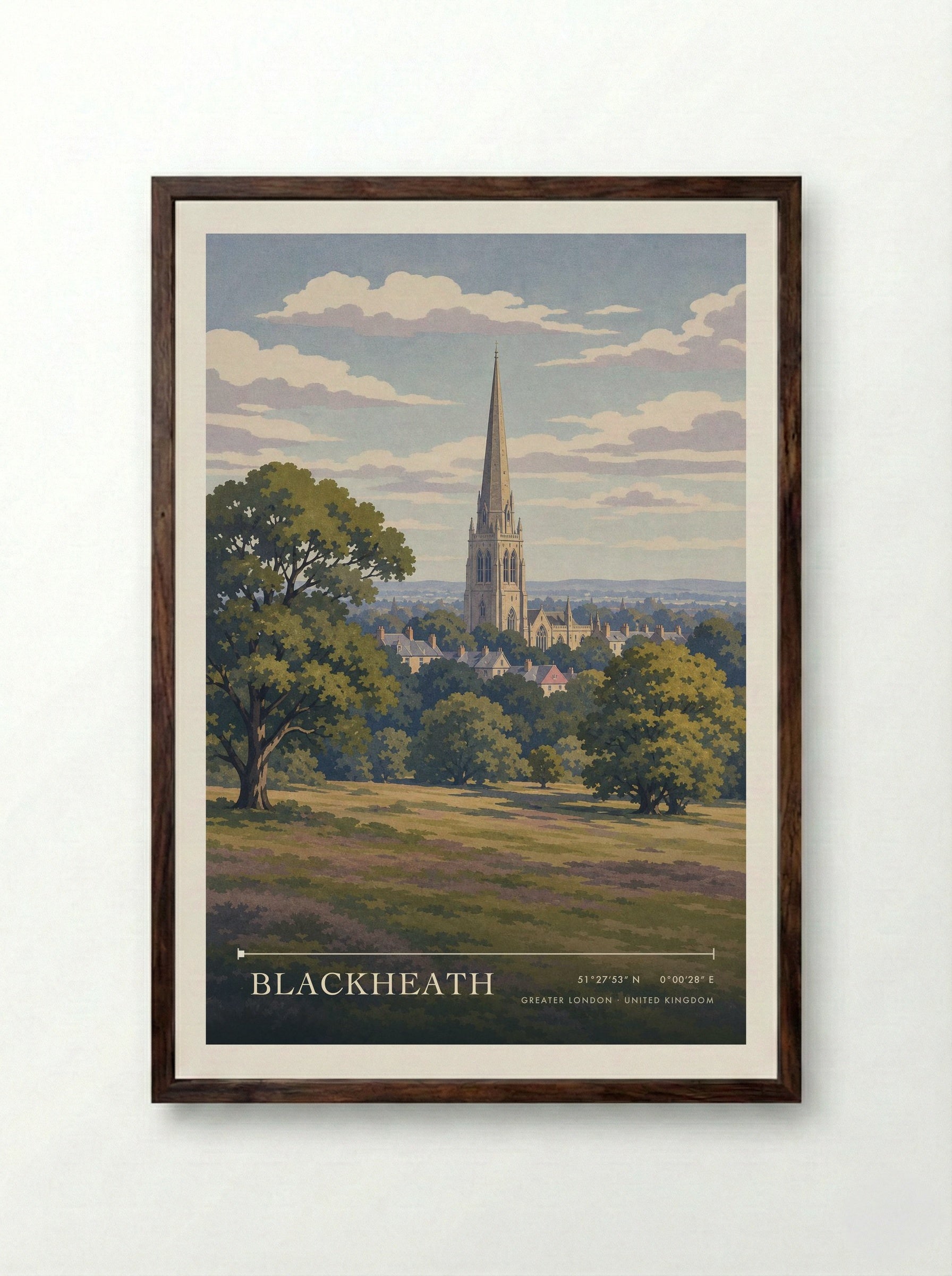 Blackheath Greater London United Kingdom Travel Poster - Framed Print Dark Wood