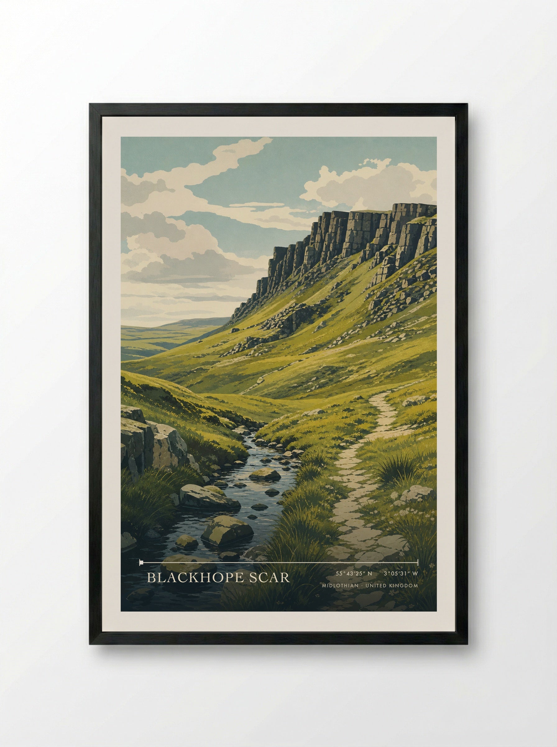 Blackhope Scar Midlothian United Kingdom Travel Poster - Framed Print Black