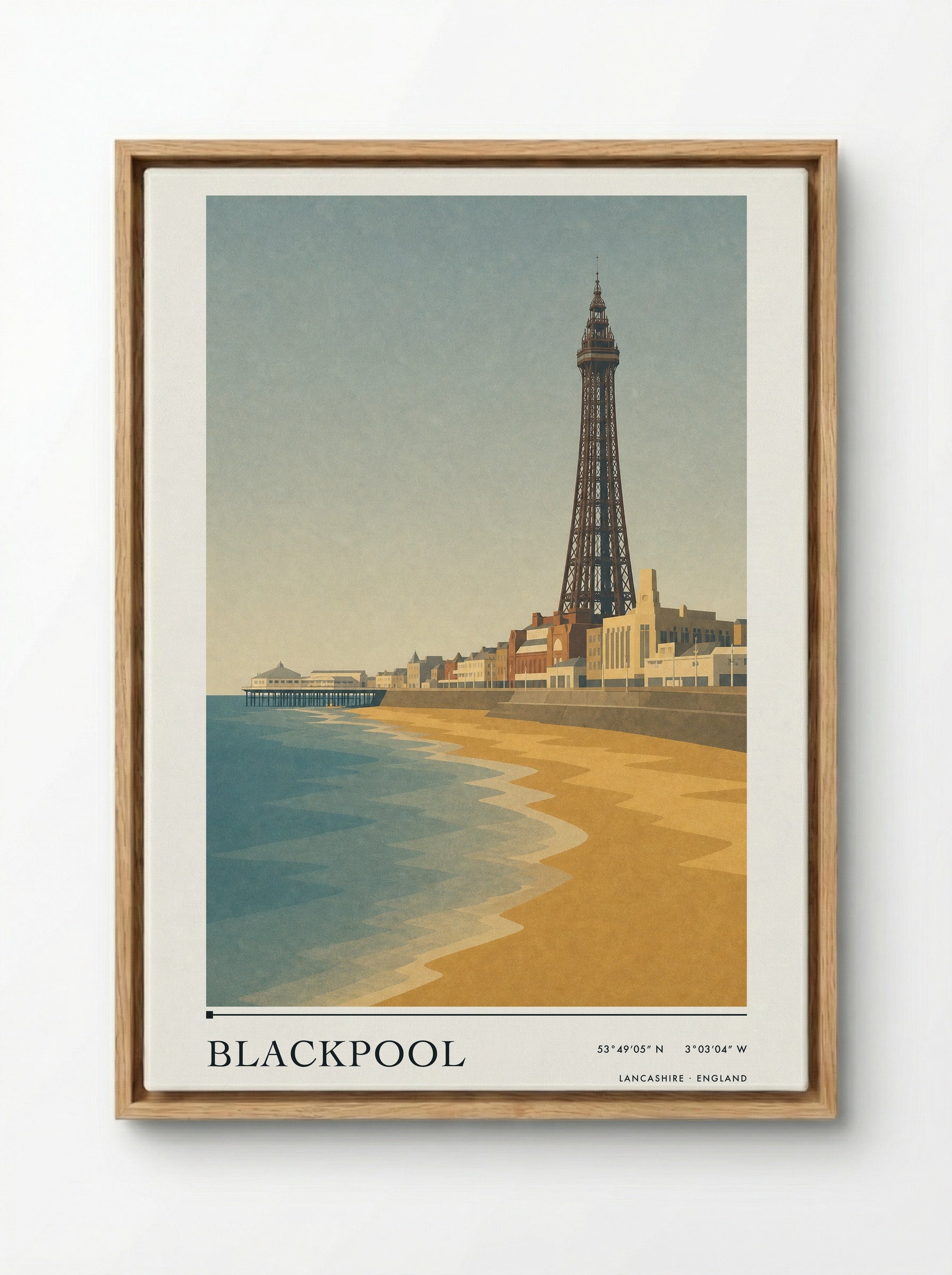 Blackpool Lancashire Travel Poster - Framed Canvas Wood