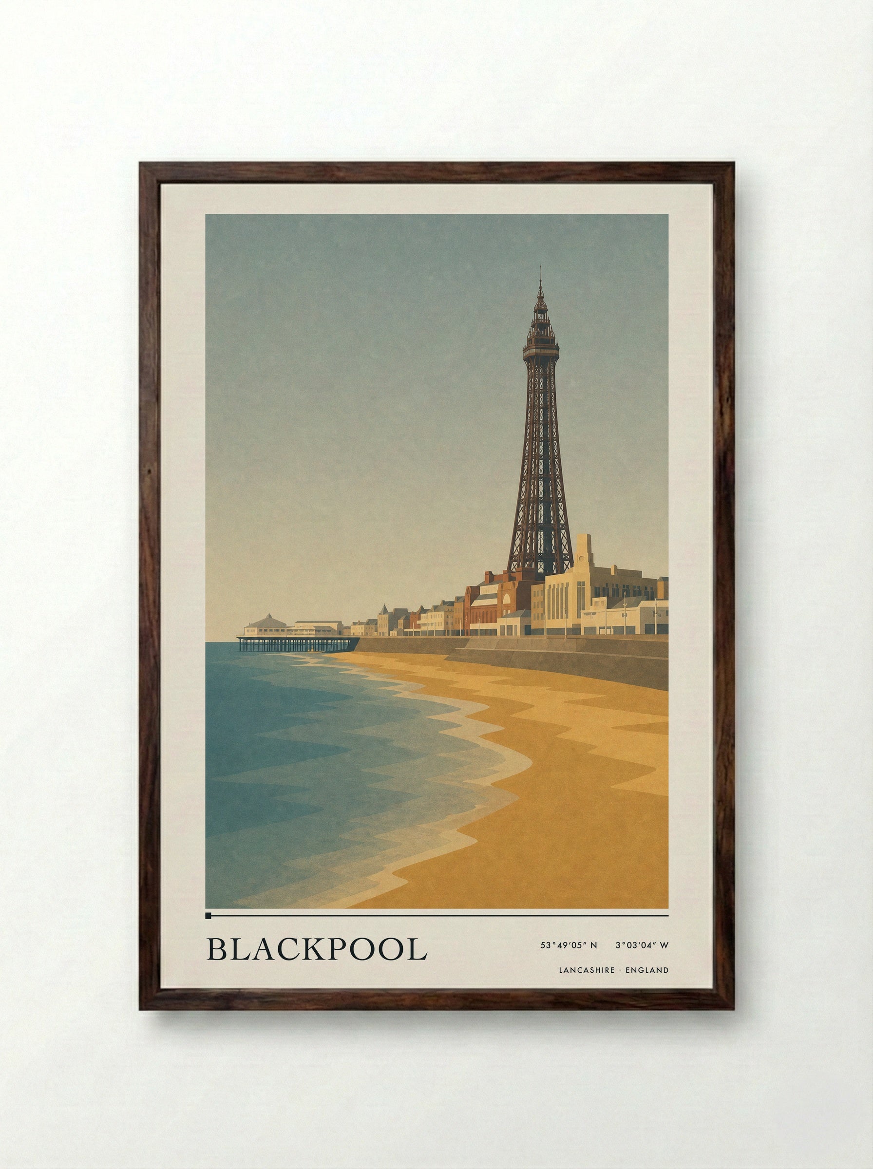 Blackpool Lancashire Travel Poster - Framed Print Dark Wood