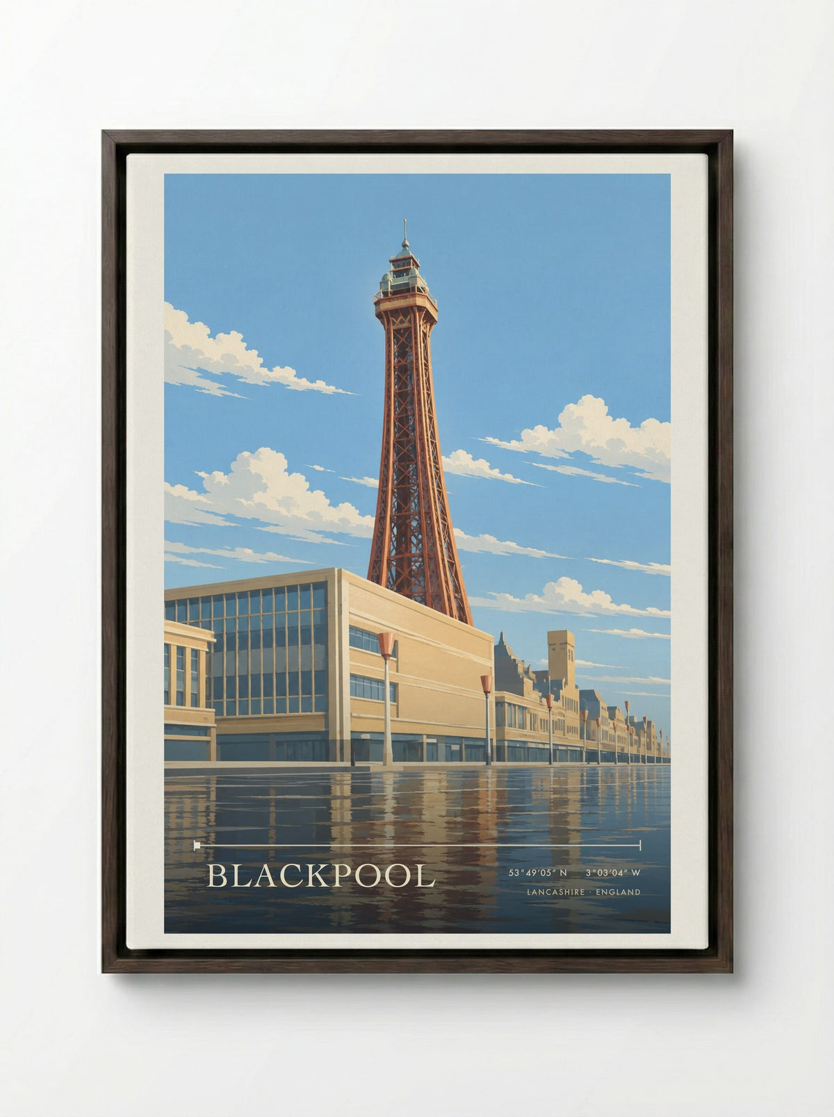 Blackpool Lancashire | Travel Poster - Framed Canvas Dark Wood