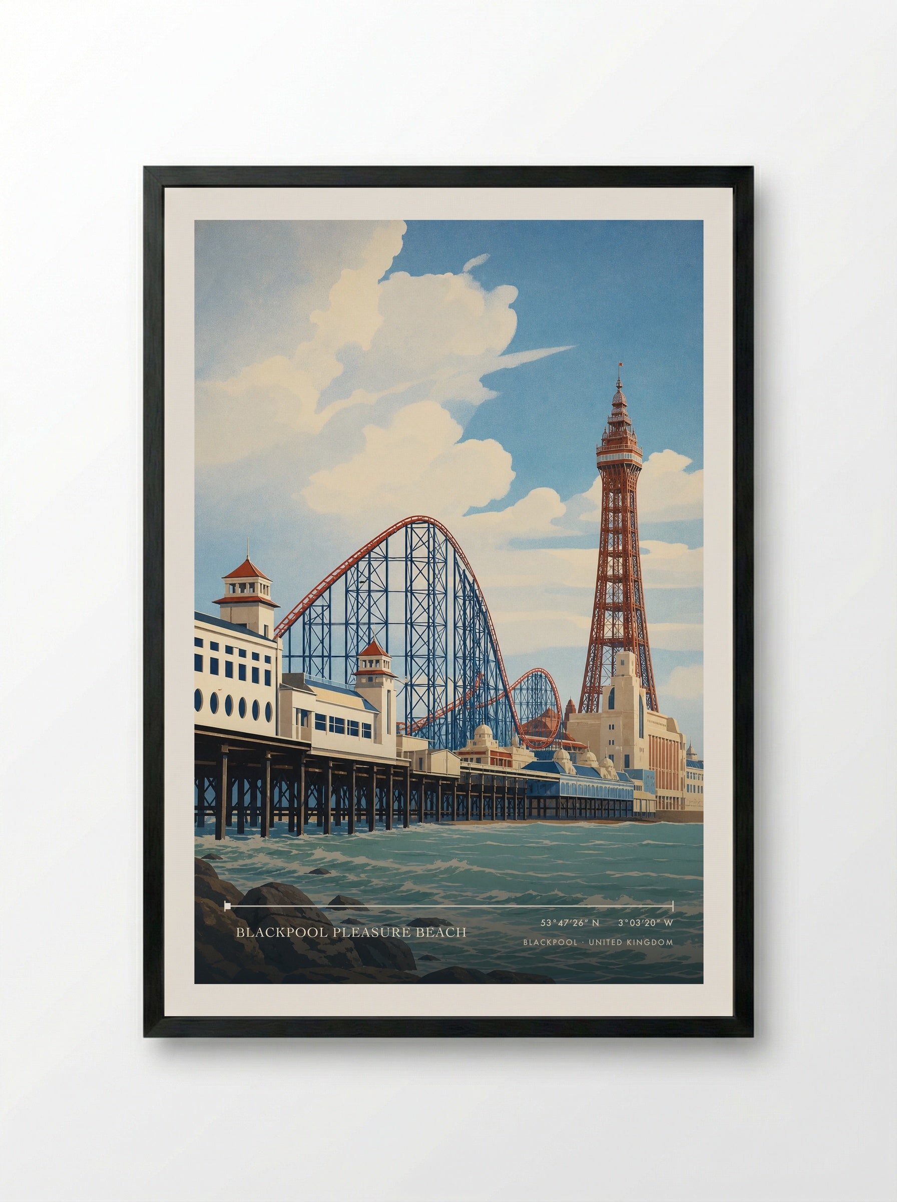 Blackpool Pleasure Beach United Kingdom Travel Poster - Framed Print Black