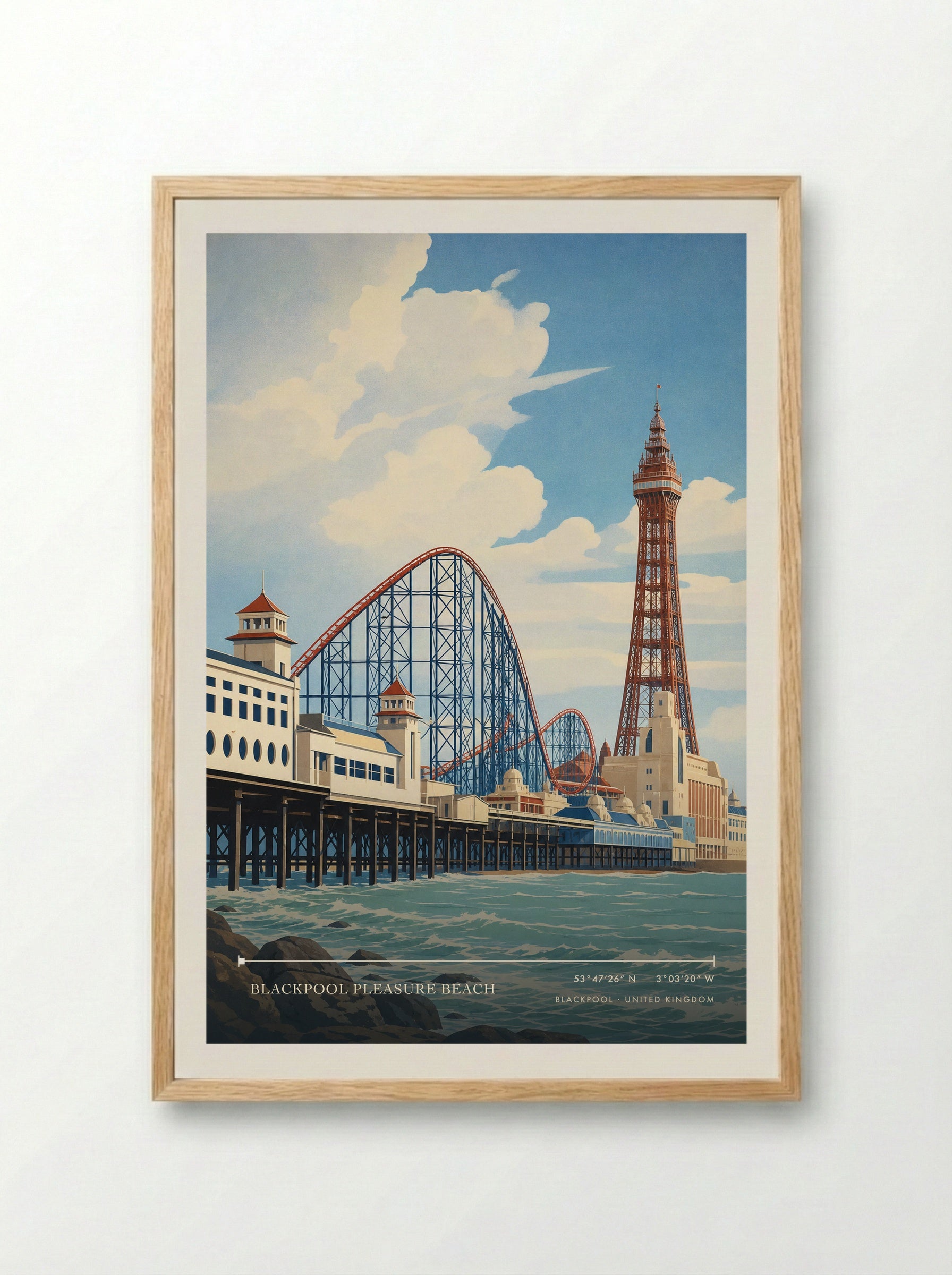 Blackpool Pleasure Beach United Kingdom Travel Poster - Framed Print Wood