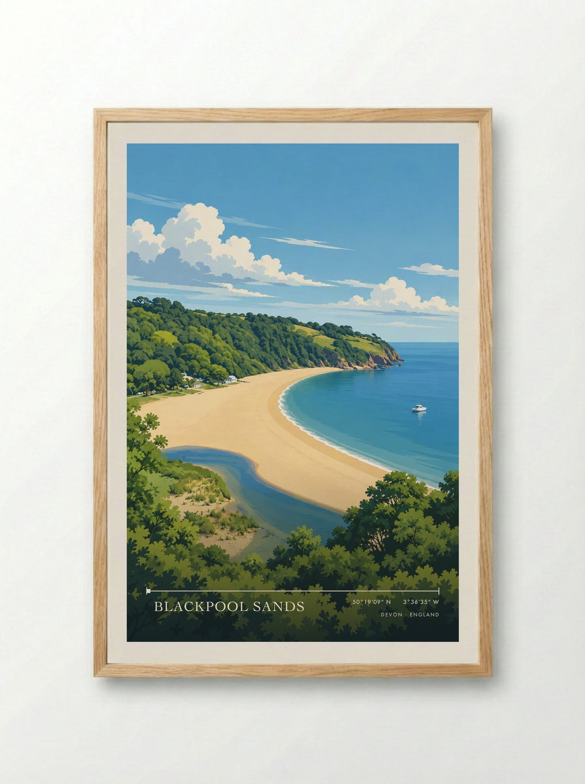 Blackpool Sands, Devon | Travel Poster - Framed Print Wood