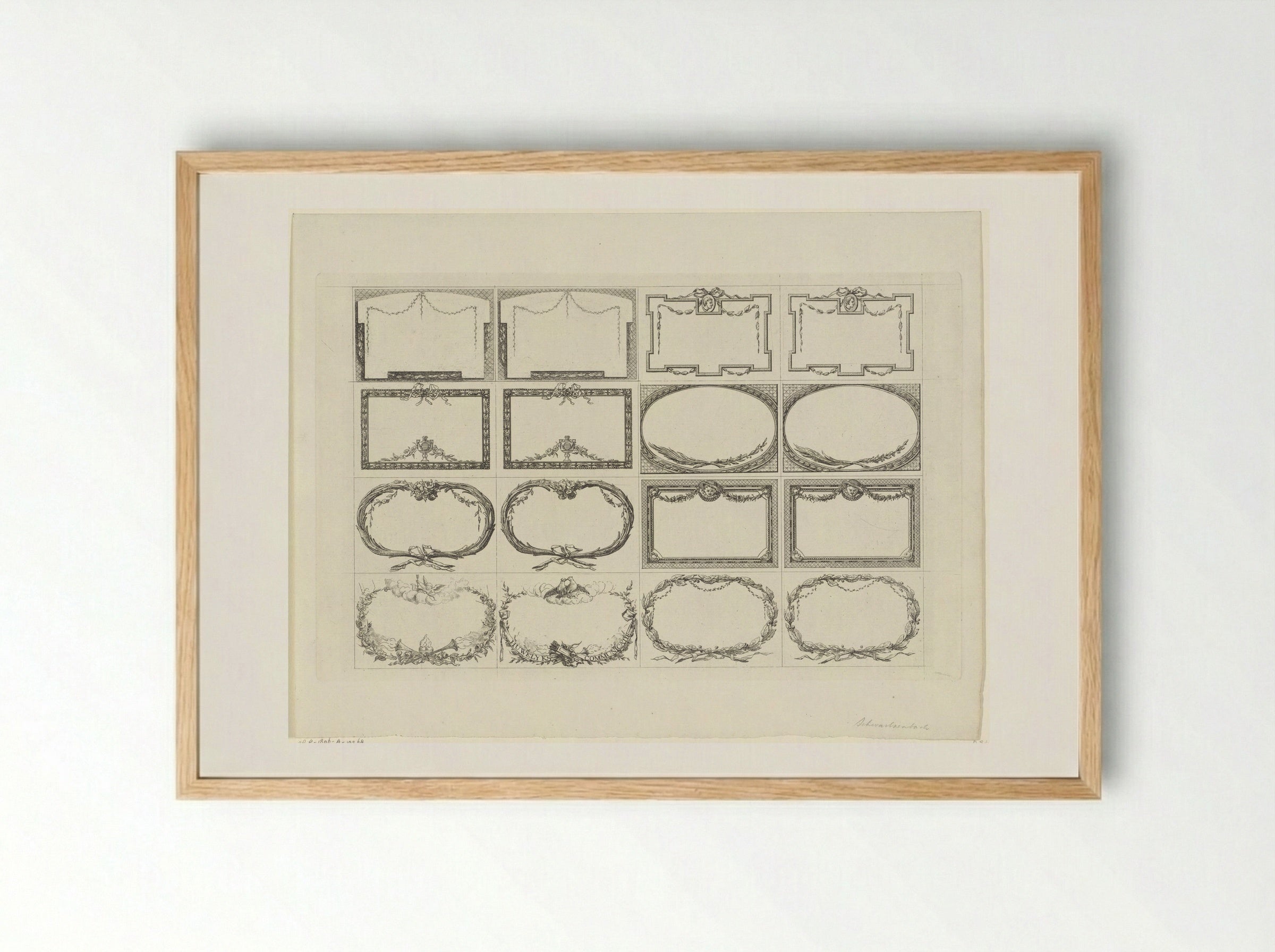 Blad met zestien verschillende cartouches - Jacob Schwartzenbach - Framed Print Wood