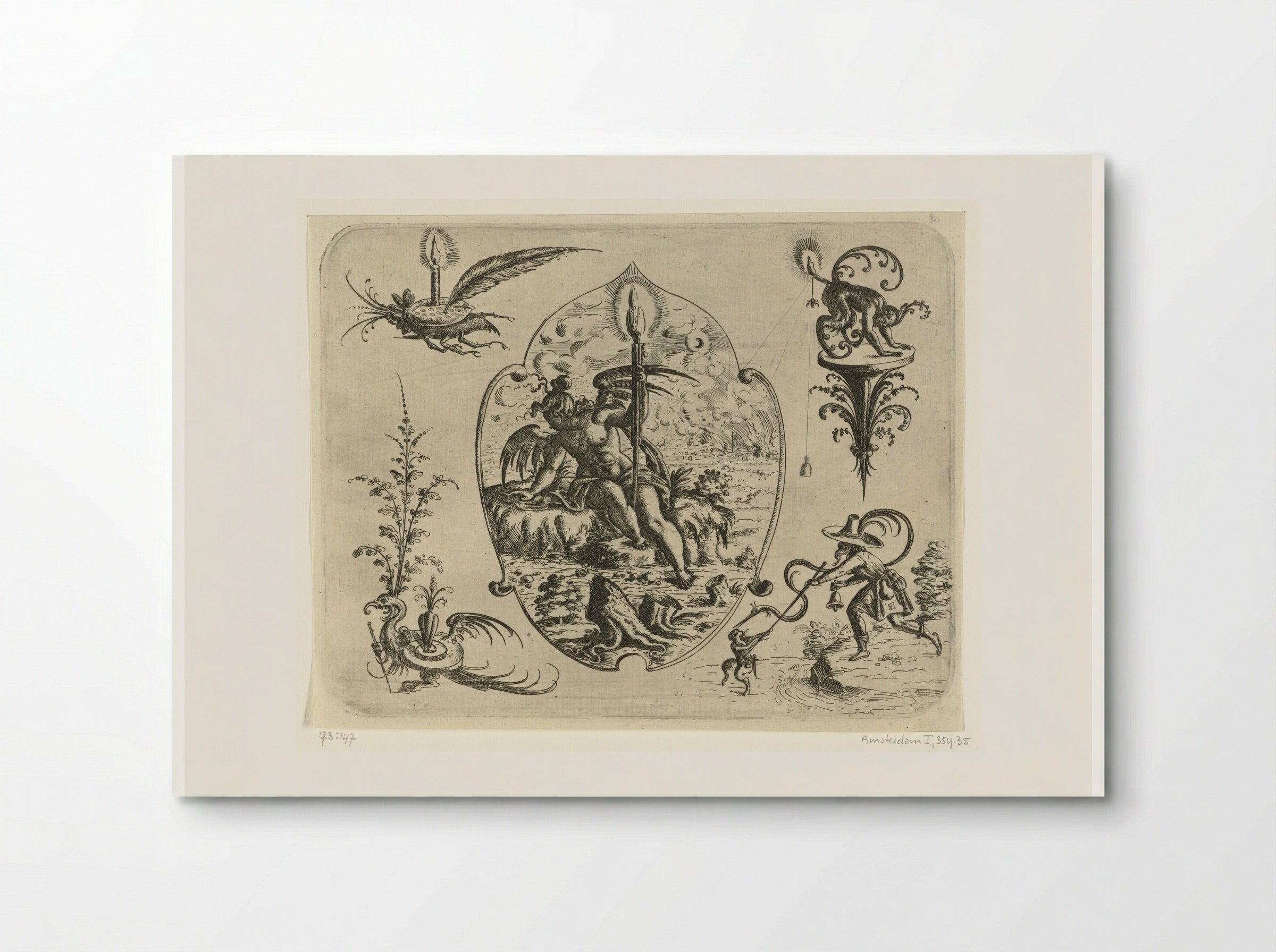Bladvormige cartouche met een engel - Christoph Jamnitzer - Poster