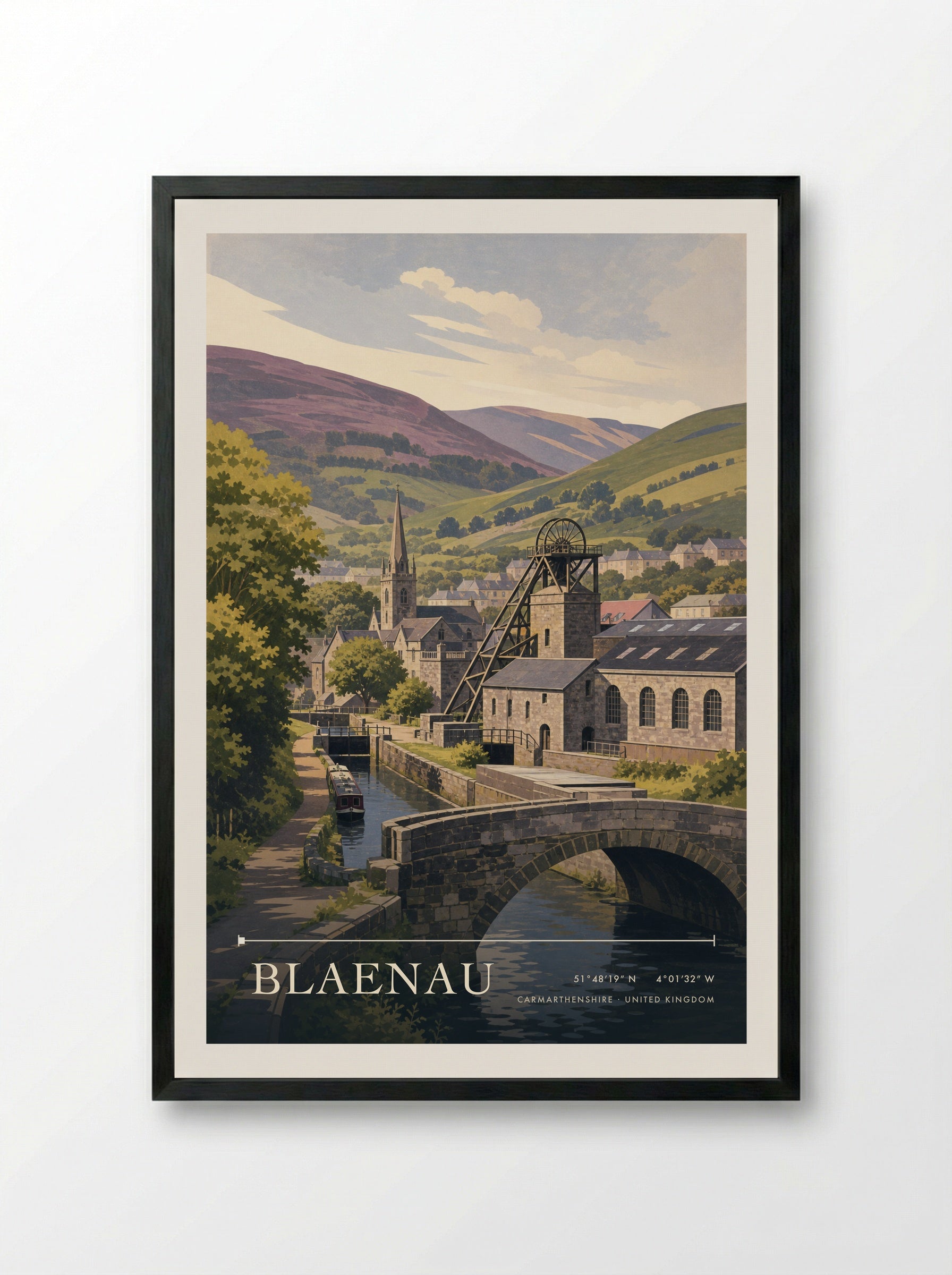 Blaenau Carmarthenshire United Kingdom Travel Poster - Framed Print Black
