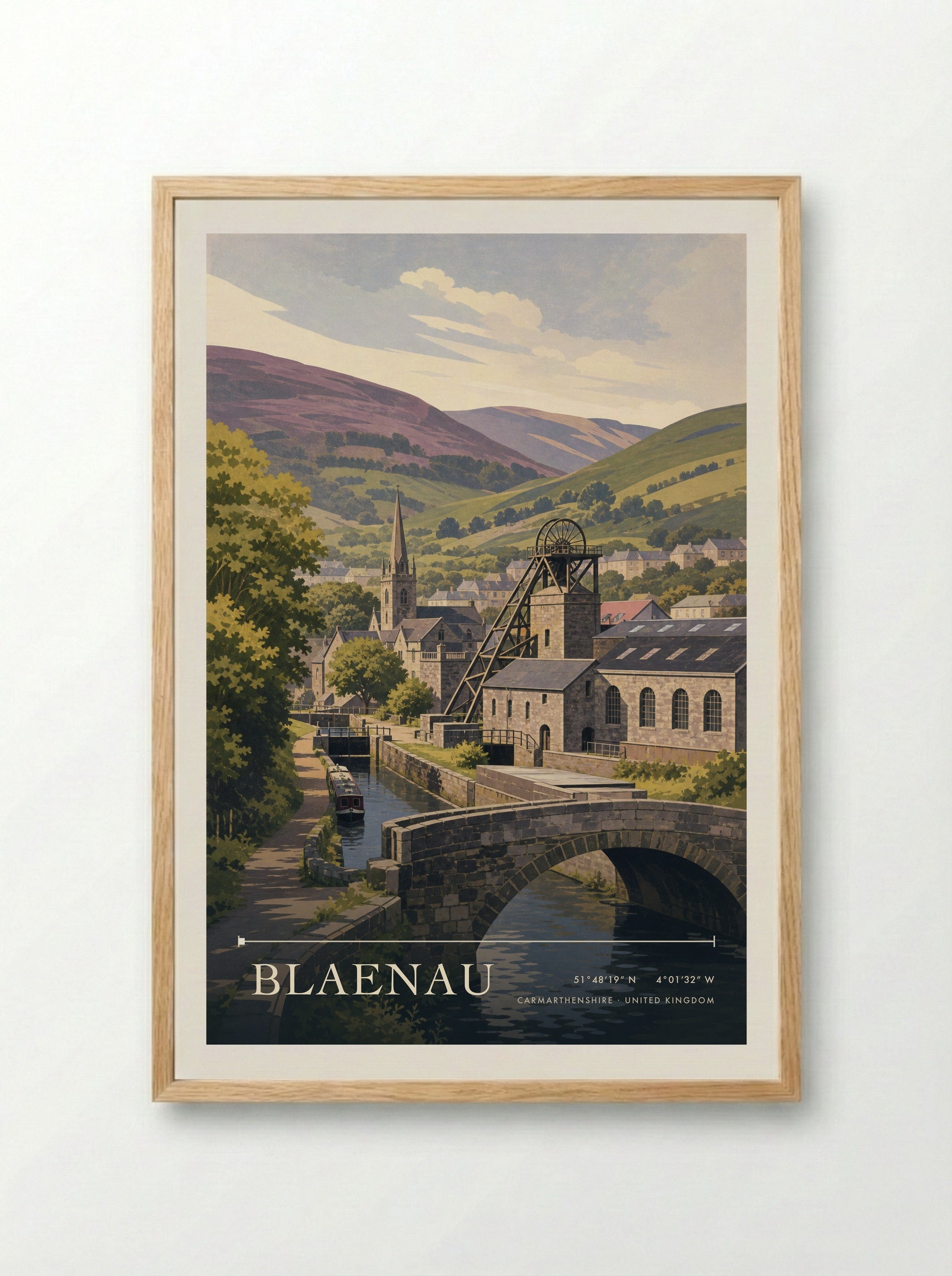 Blaenau Carmarthenshire United Kingdom Travel Poster - Framed Print Wood
