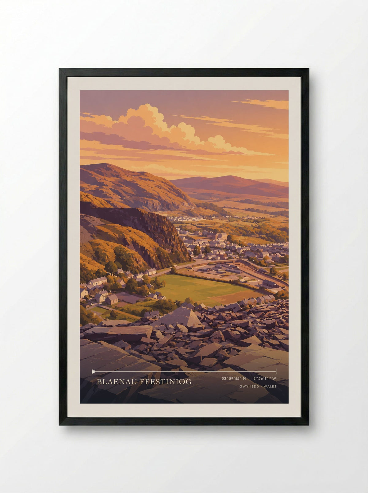 Blaenau Ffestiniog, Gwynedd | Travel Poster - Framed Print Black