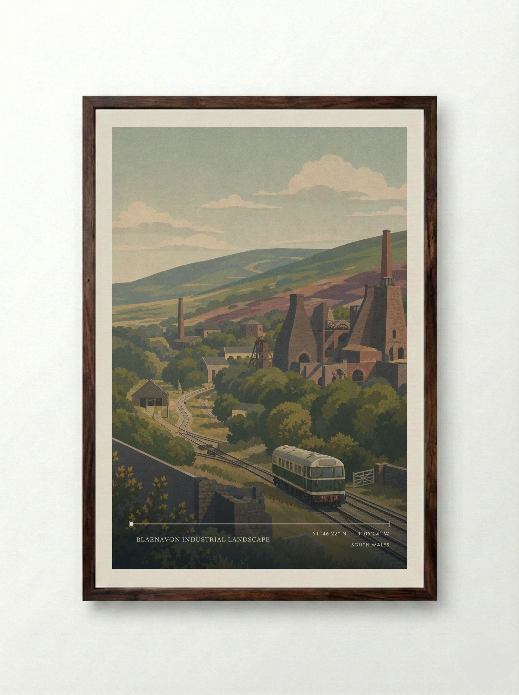 Blaenavon Industrial Landscape South Wales Wales Travel Poster - Framed Print Dark Wood