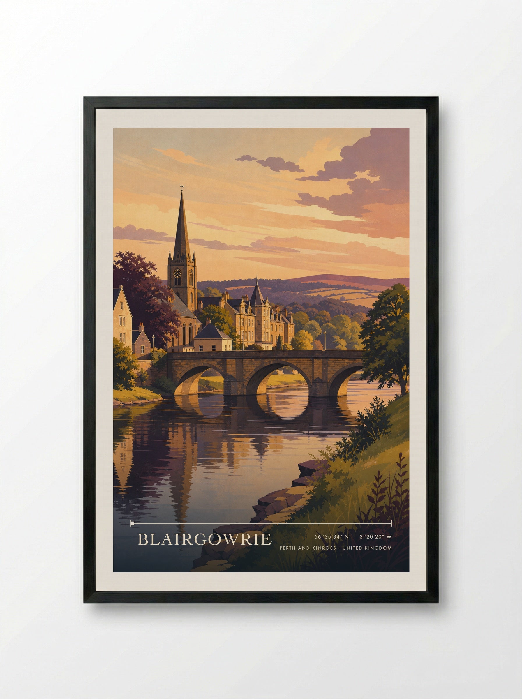 Blairgowrie Perth and Kinross United Kingdom Travel Poster - Framed Print Black