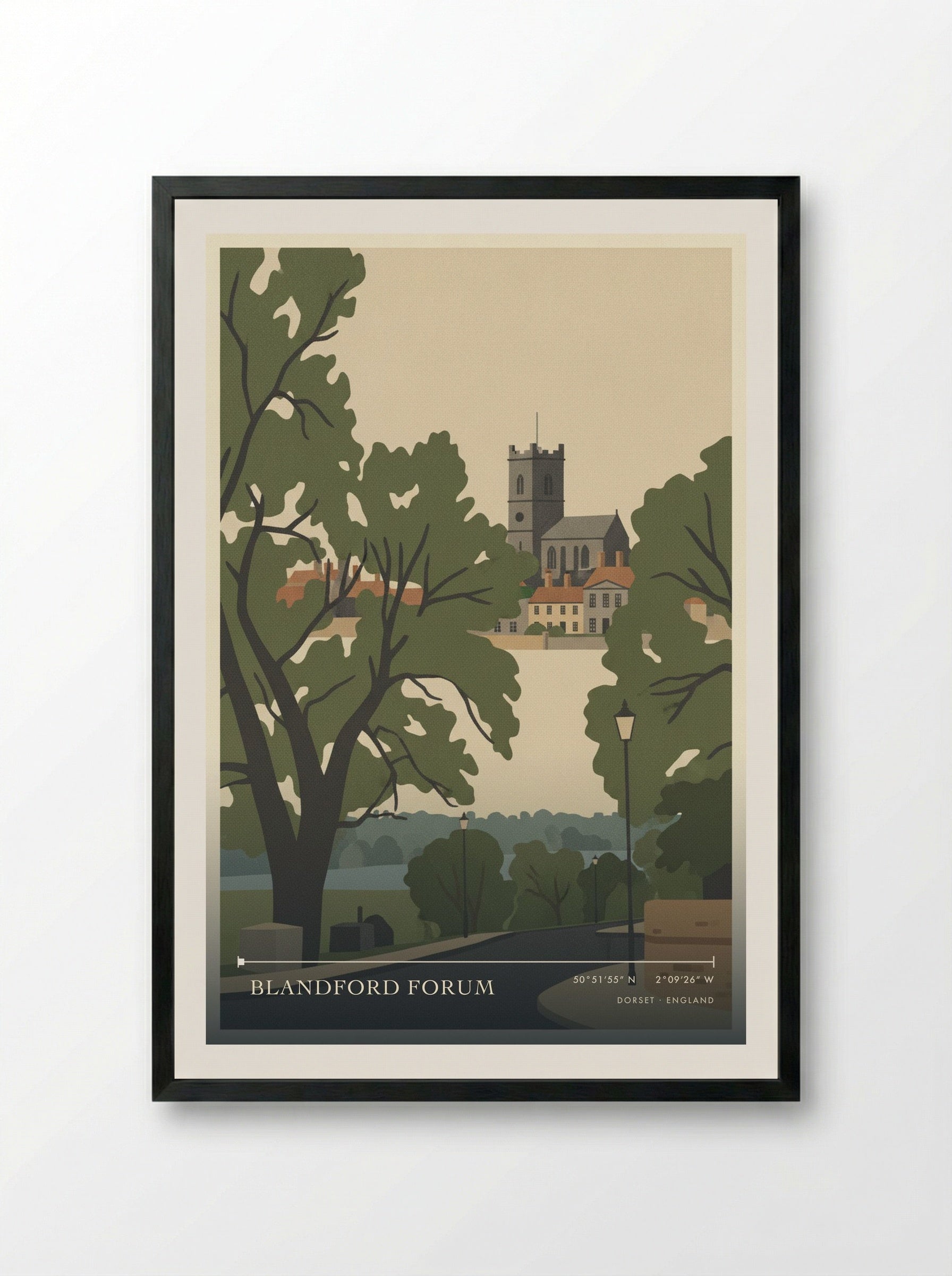 Blandford Forum Dorset England Travel Poster - Framed Print Black