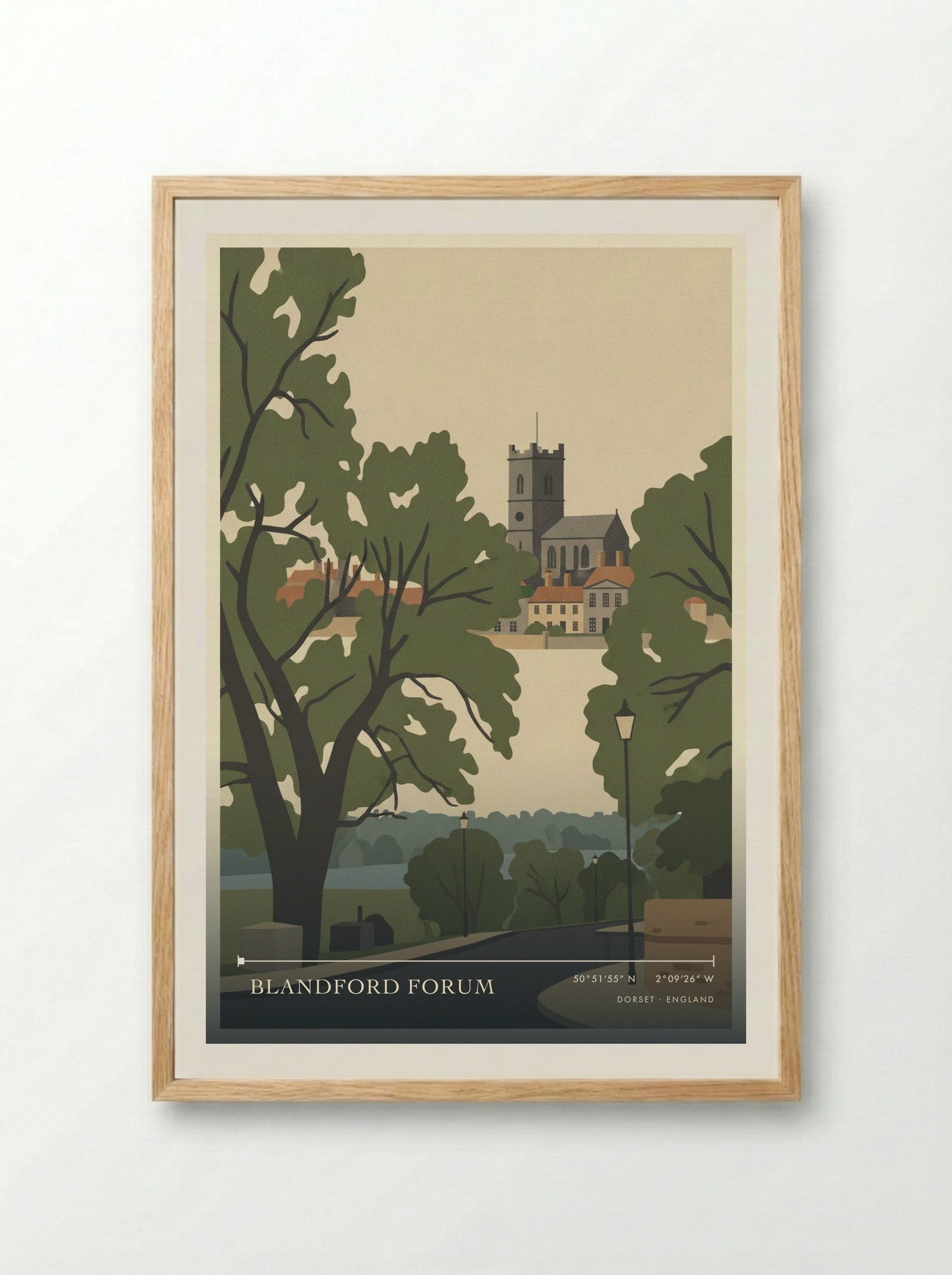 Blandford Forum Dorset England Travel Poster - Framed Print Wood