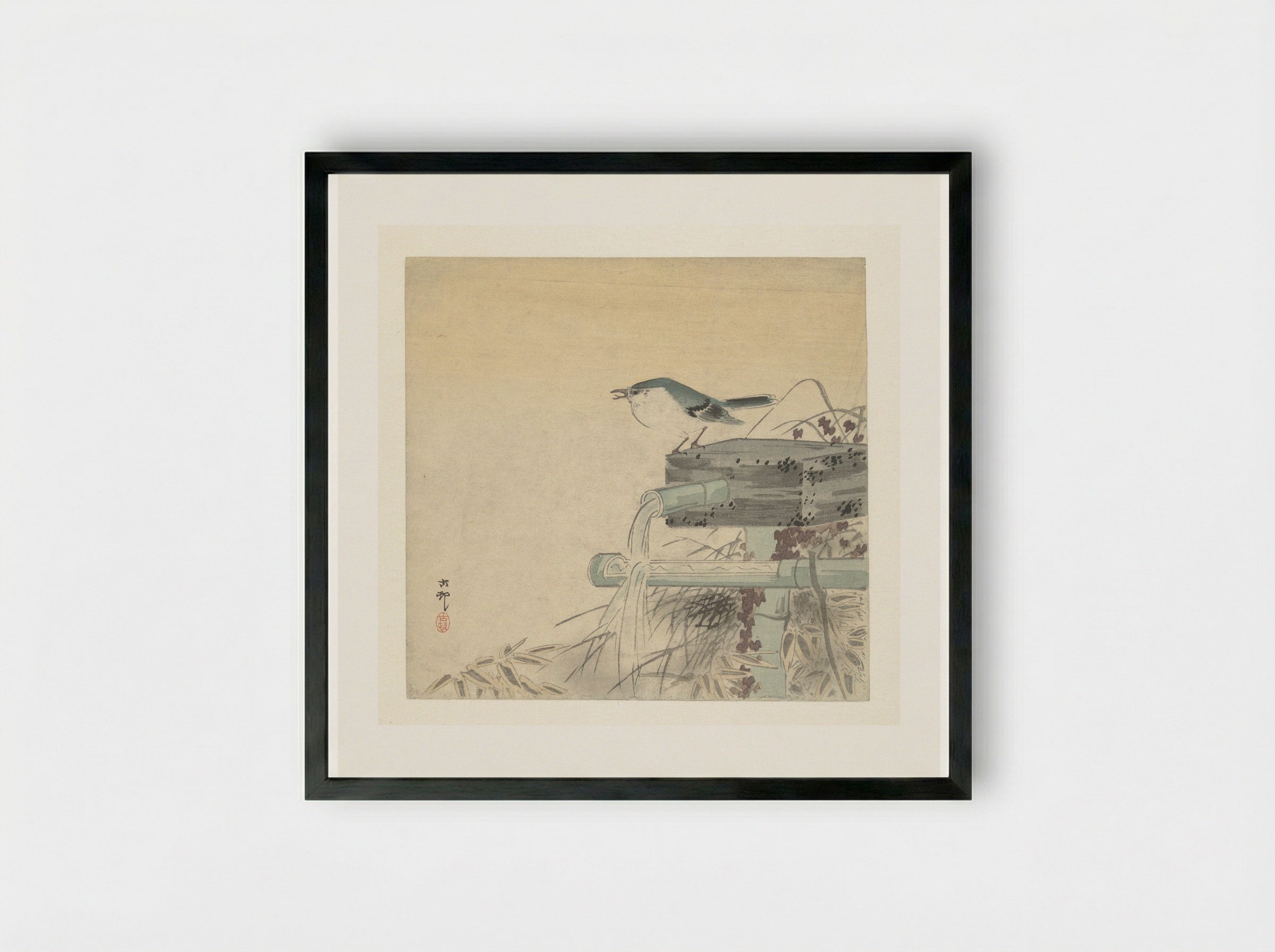 Blauwe nachtegaal - Matsuki Heikichi - Framed Print Black