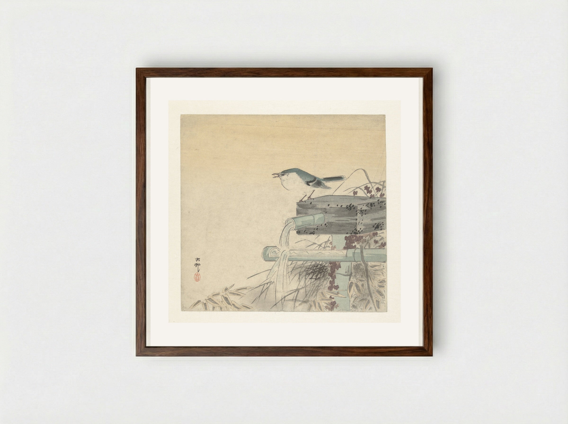Blauwe nachtegaal - Matsuki Heikichi - Framed Print Dark Wood