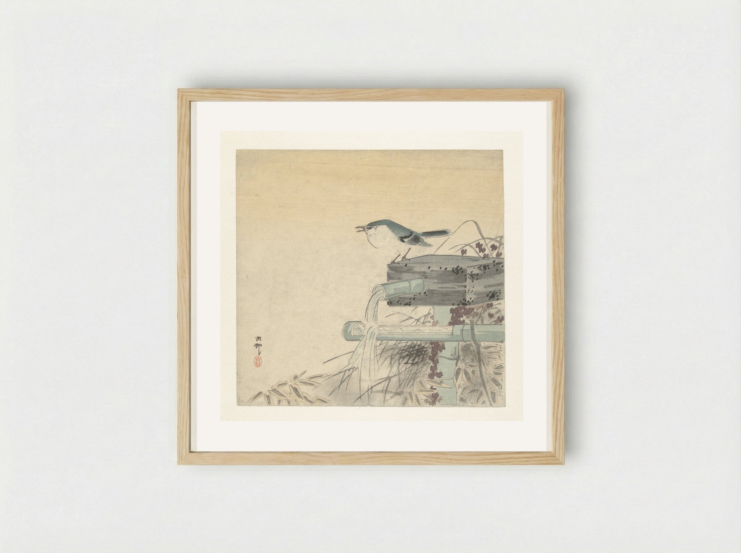 Blauwe nachtegaal - Matsuki Heikichi - Framed Print Wood