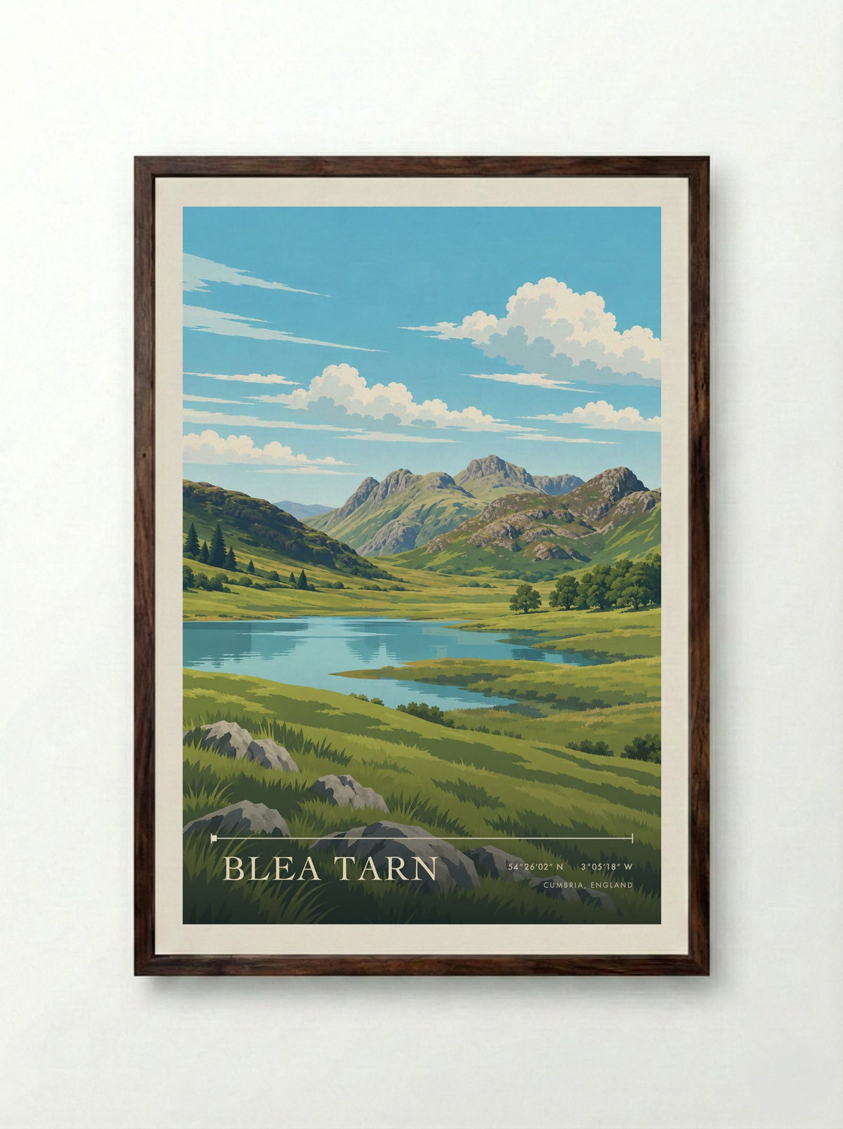 Blea Tarn, Cumbria, England | Travel Poster - Framed Print Dark Wood