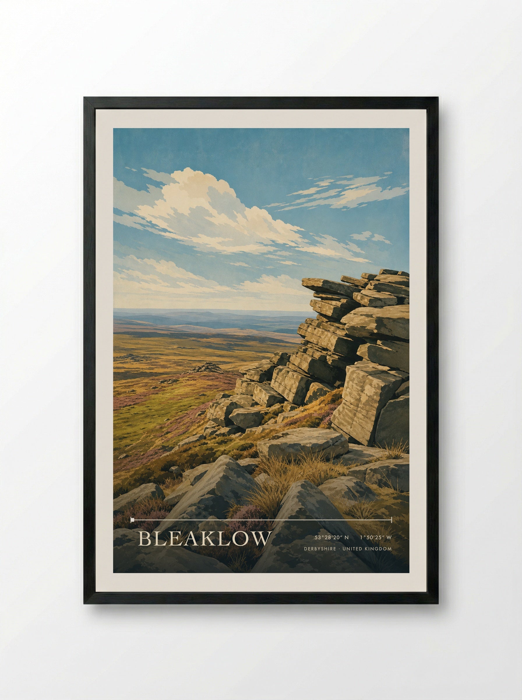 Bleaklow Derbyshire United Kingdom Travel Poster - Framed Print Black