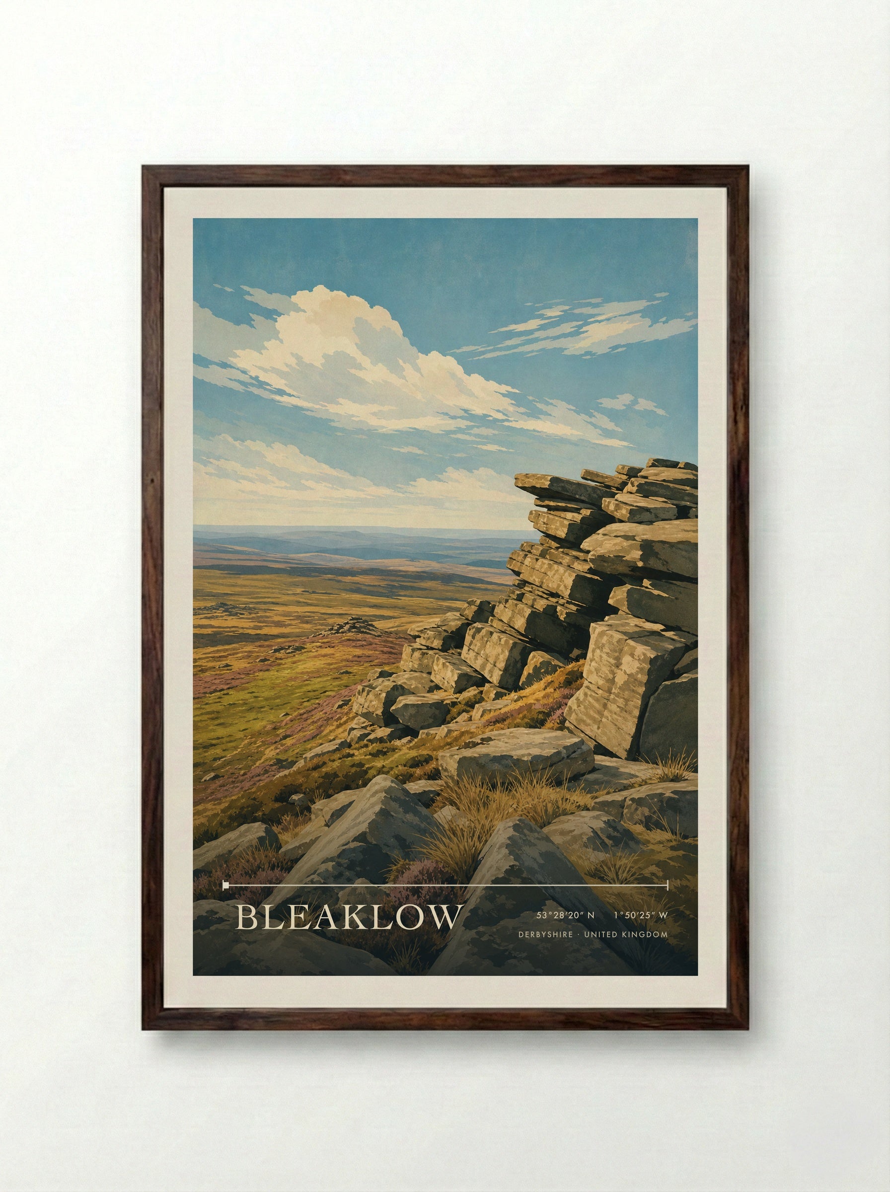 Bleaklow Derbyshire United Kingdom Travel Poster - Framed Print Dark Wood