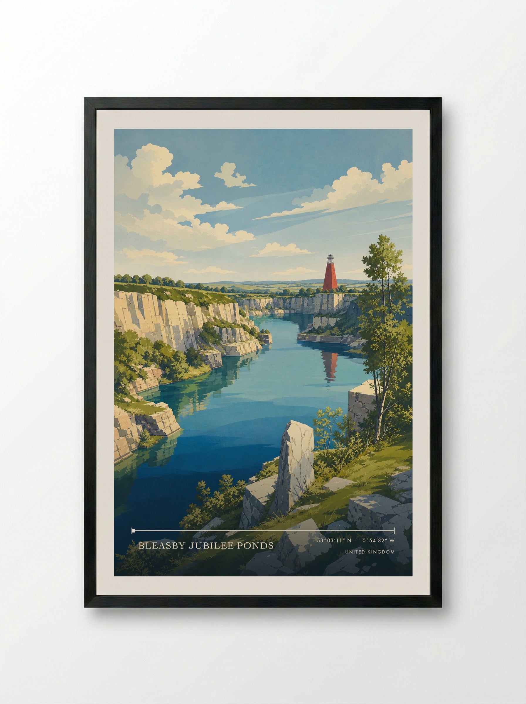 Bleasby Jubilee Ponds United Kingdom Travel Poster - Framed Print Black