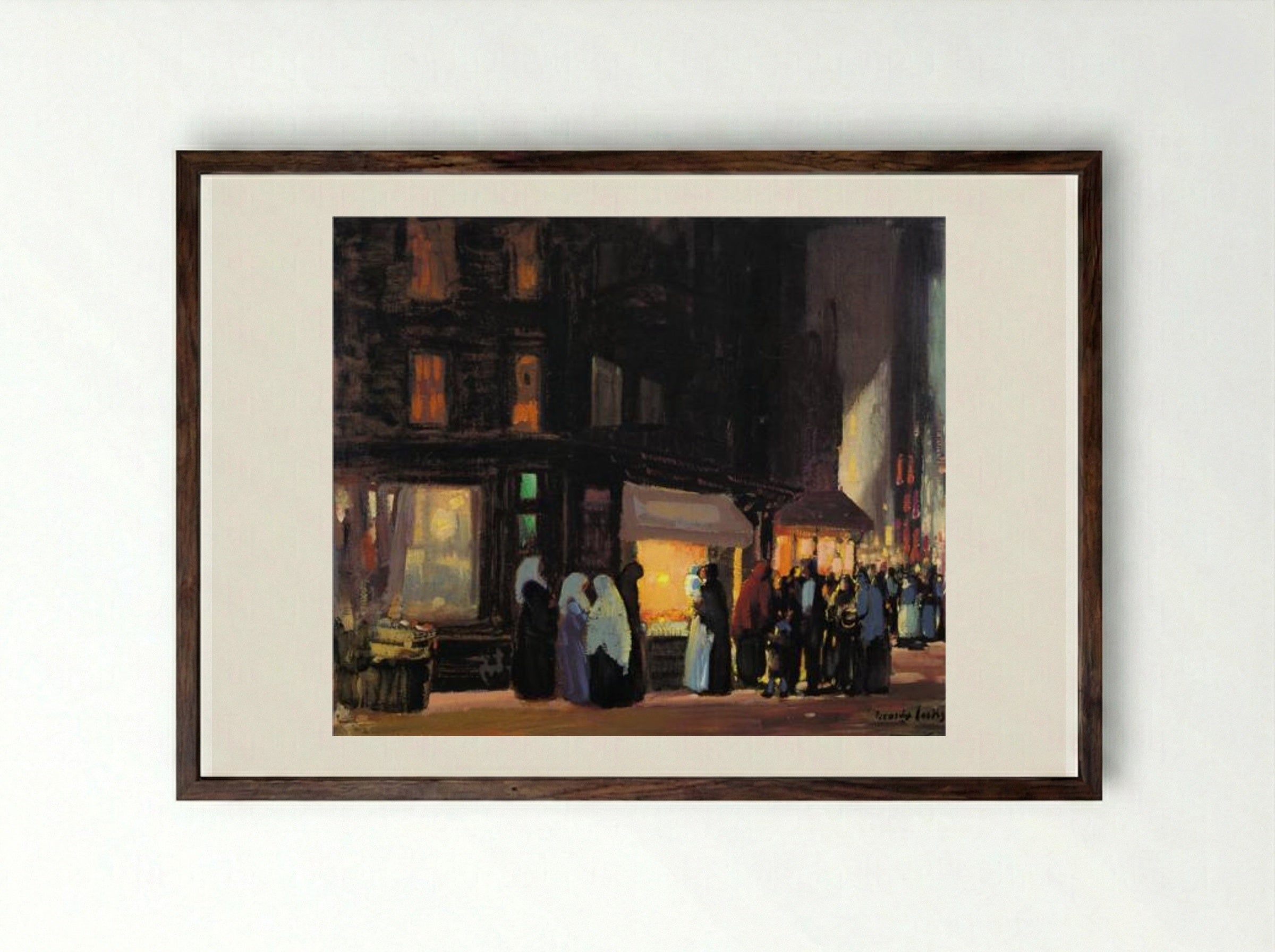 Bleeker and Carmine Streets - George Luks - Framed Print Dark Wood