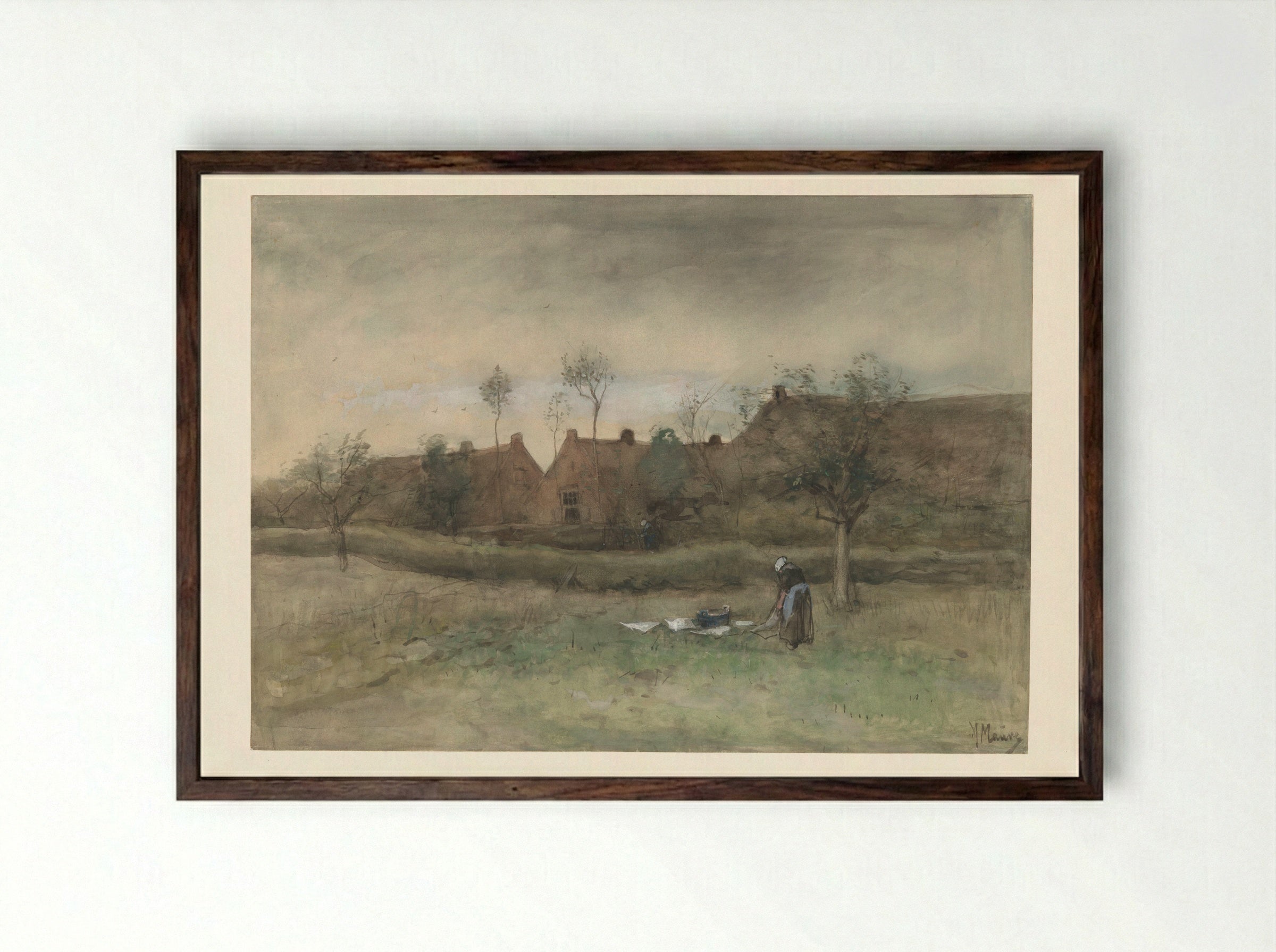 Bleekveld (Bleaching Field) - Anton Mauve - Framed Print Dark Wood